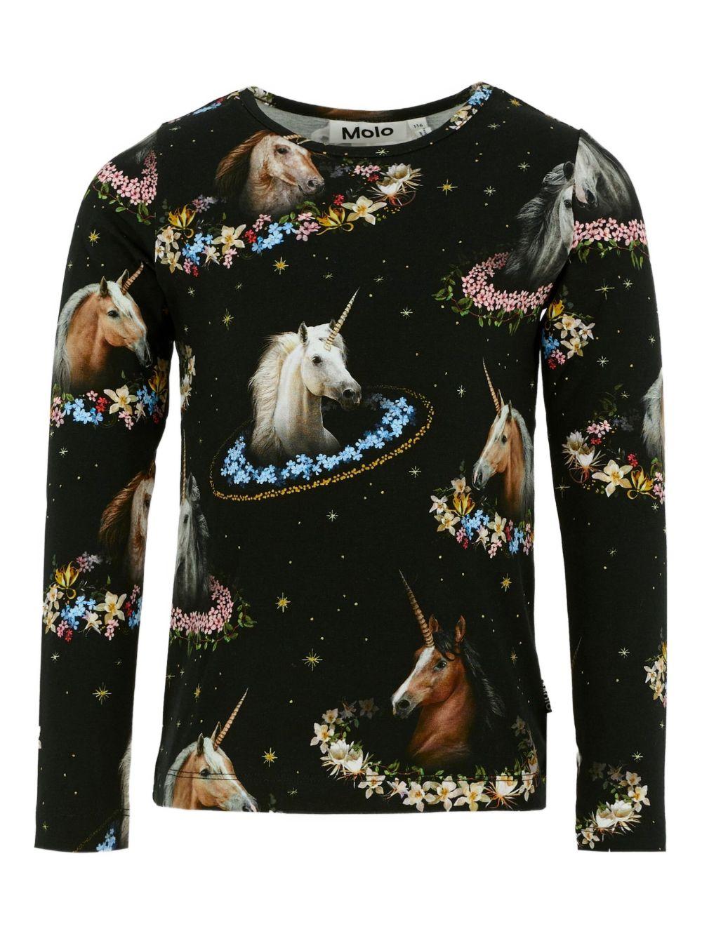 T-shirt per bambina Molo nera con stampa unicorno 2W25A415 9383 MOLO