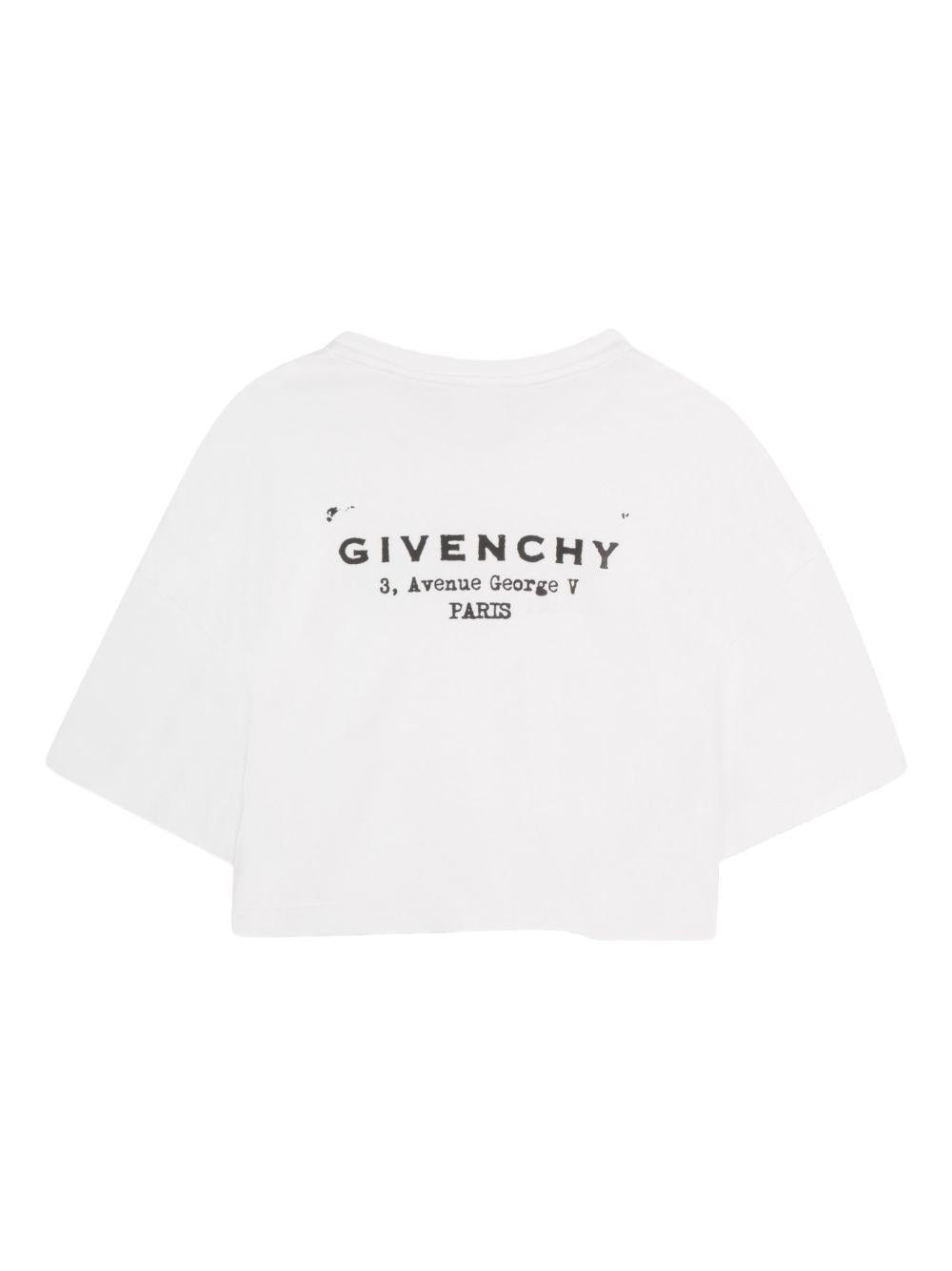 T-shirt per bambina Givenchy Kids bianca con taglio crop H31224 10P GIVENCHY KIDS