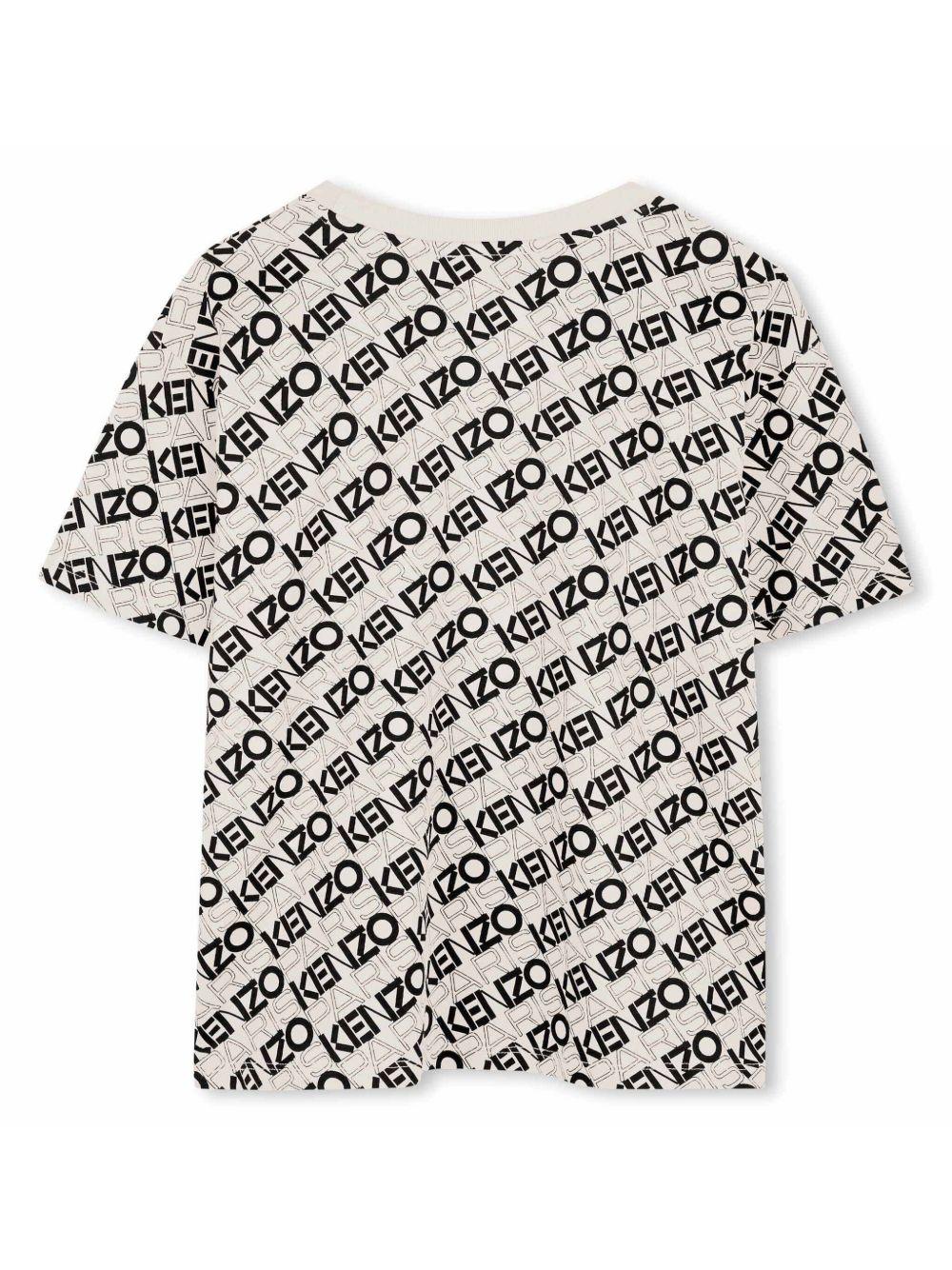 T-shirt per bambino Kenzo Kids bianco con stampa con logo all-over K61143 117 KENZO KIDS