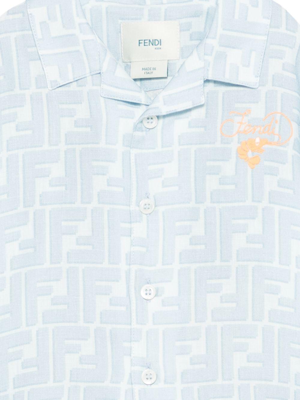 Camicia per neonato Fendi Kids azzurro con monogramma FF BMC091 AY8C F0EX7 FENDI KIDS