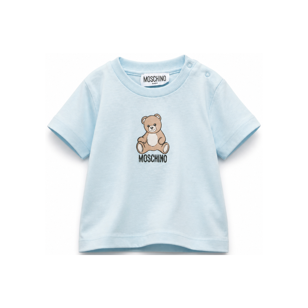 T-shirt per neonato Moschino Kids azzurra con motivo Teddy Bear M9M047LAA10 40304 MOSCHINO KIDS