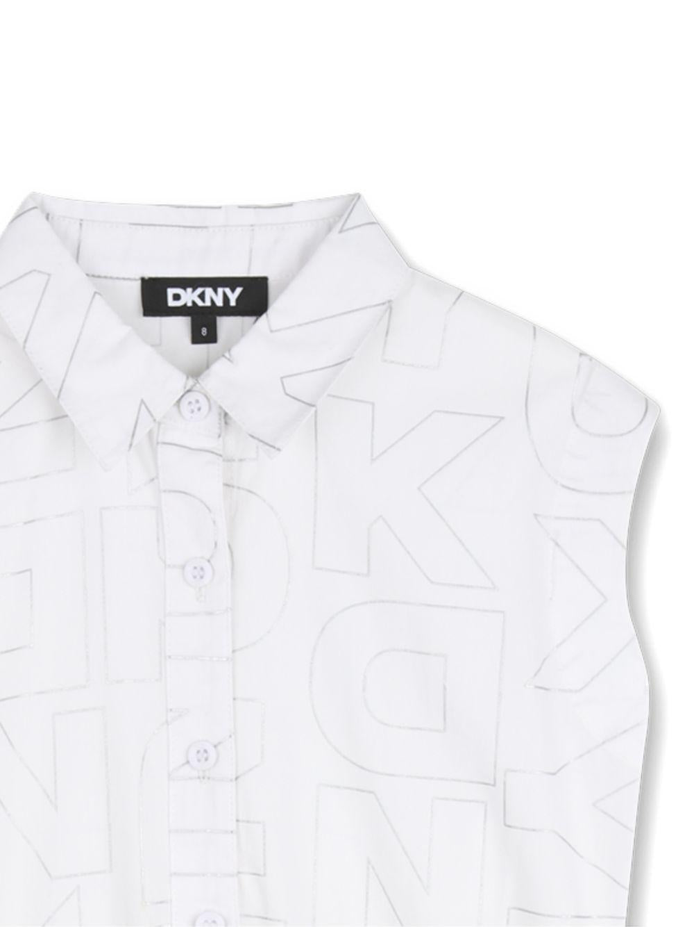 Abito per bambina DKNY Kids bianco con stampa logo all-over D62602 10P DKNY