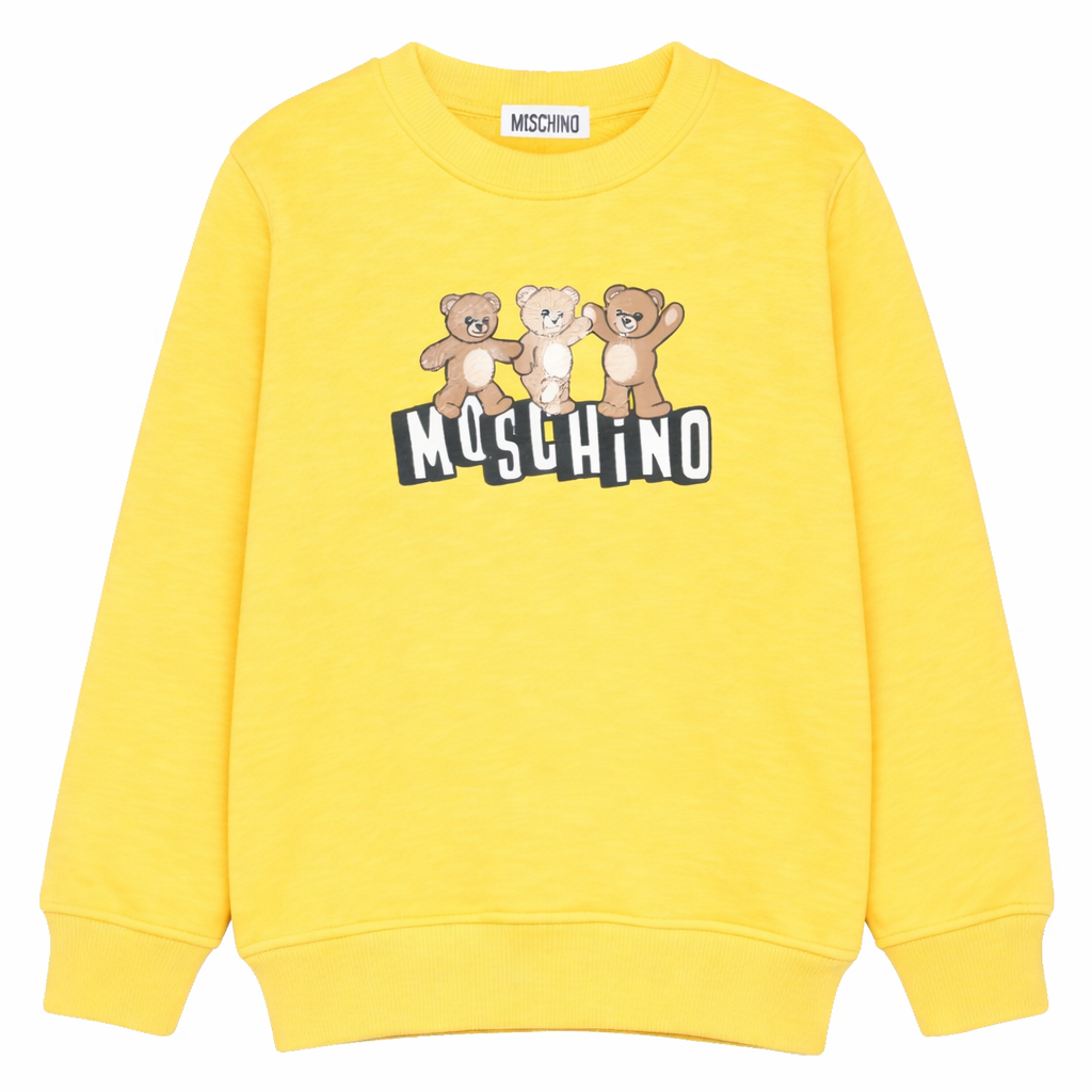 Felpa da bambino Moschino Kids gialla con stampa orsetti HVF08VLCA88 50577 MOSCHINO KIDS