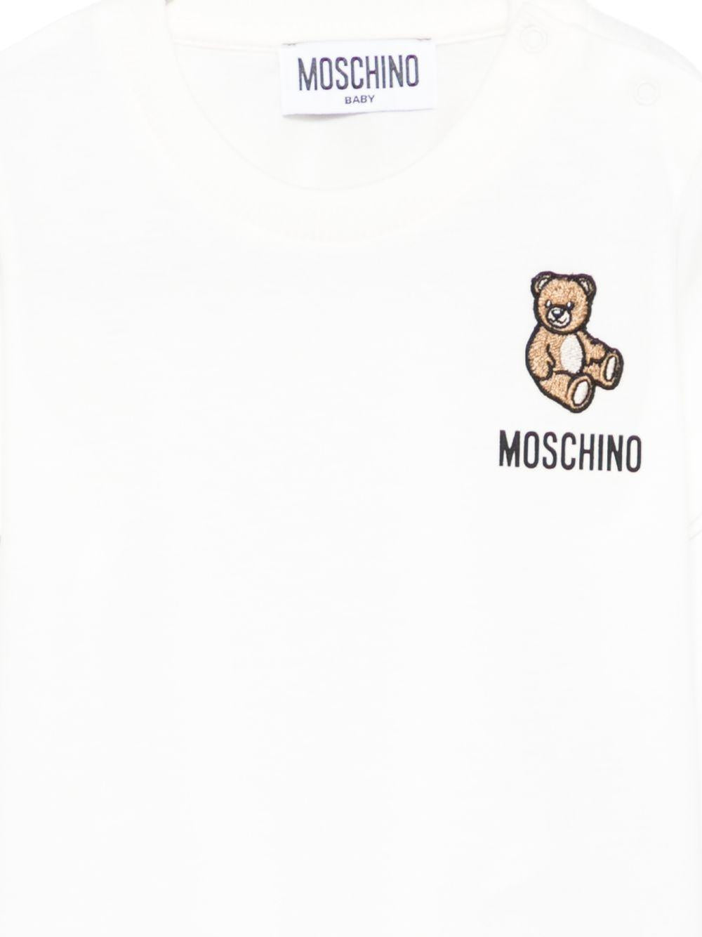 T-shirt per neonati Moschino Kids bianca con ricamo orsetto MUM04TLAA02 10063 MOSCHINO KIDS