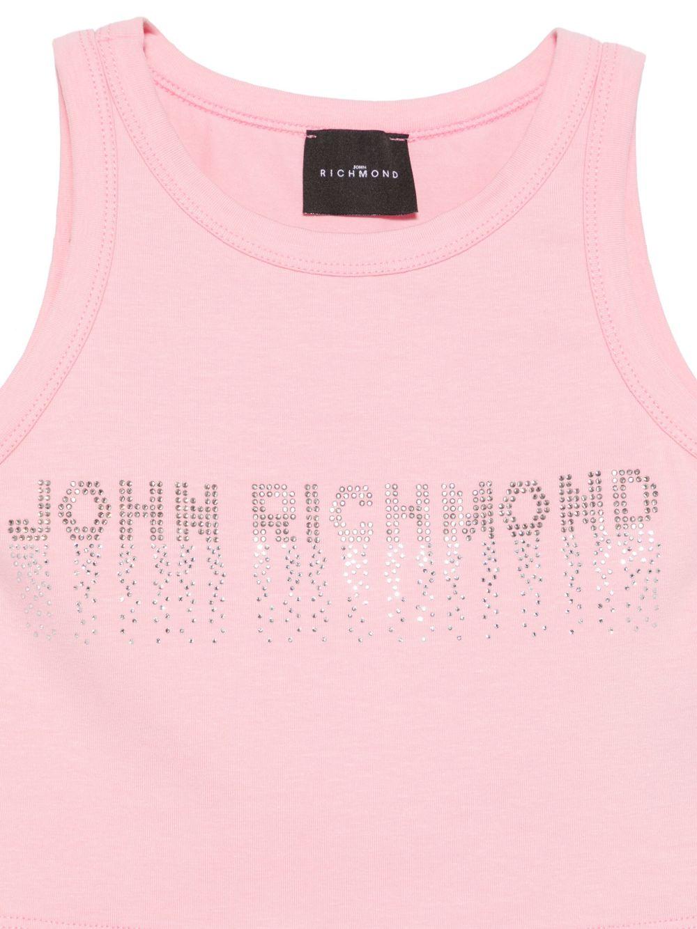 Canotta per bambina John Richmond Junior rosa con logo con strass RGP25204CN PINK JOHN RICHMOND JUNIOR