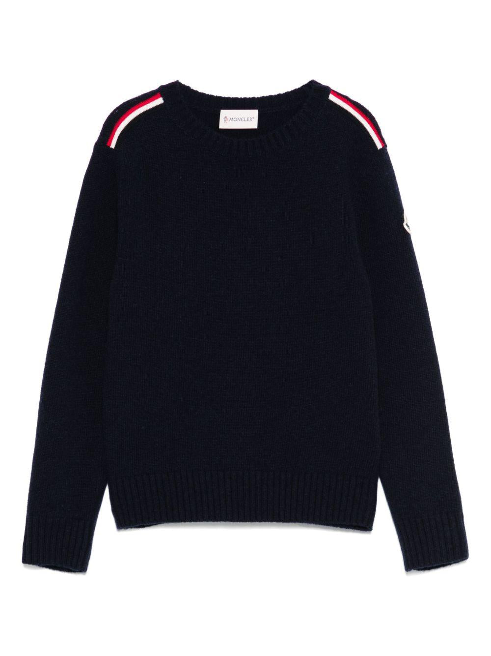 Maglione per bambina Moncler Enfant blu notte in lana vergine con toppa con logo K29549C00001M1241 745 MONCLER ENFANT