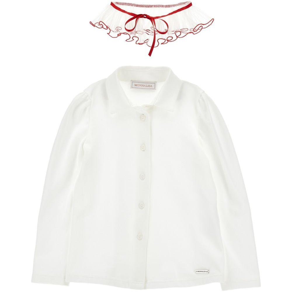 Camicia per bambina Monnalisa Kids bianca con colletto con ruches 17H300 8201 0143 MONNALISA KIDS