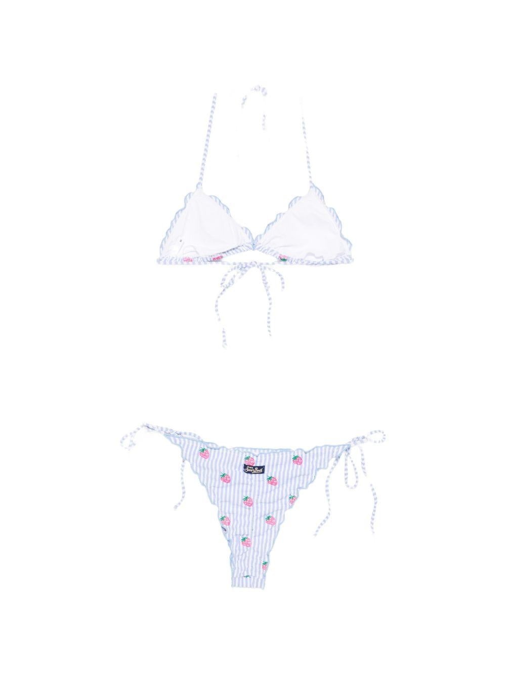 Bikini da donna MC2 Saint Barth azzurro con motivo a righe SAGI001 00693L MC2 ST. BARTH
