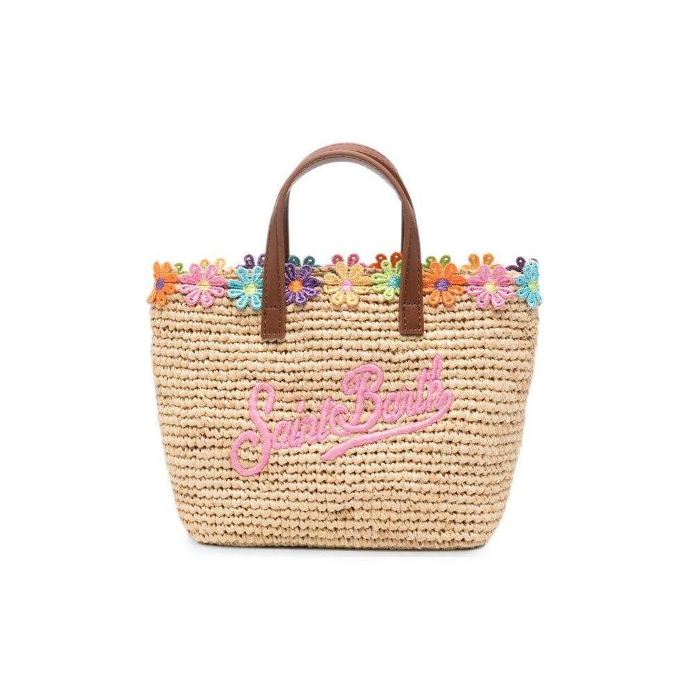 Borsa Mini City MC2 Saint Barth beige con finiture ricamate a fiori RAFC003 02679L MC2 ST. BARTH KIDS
