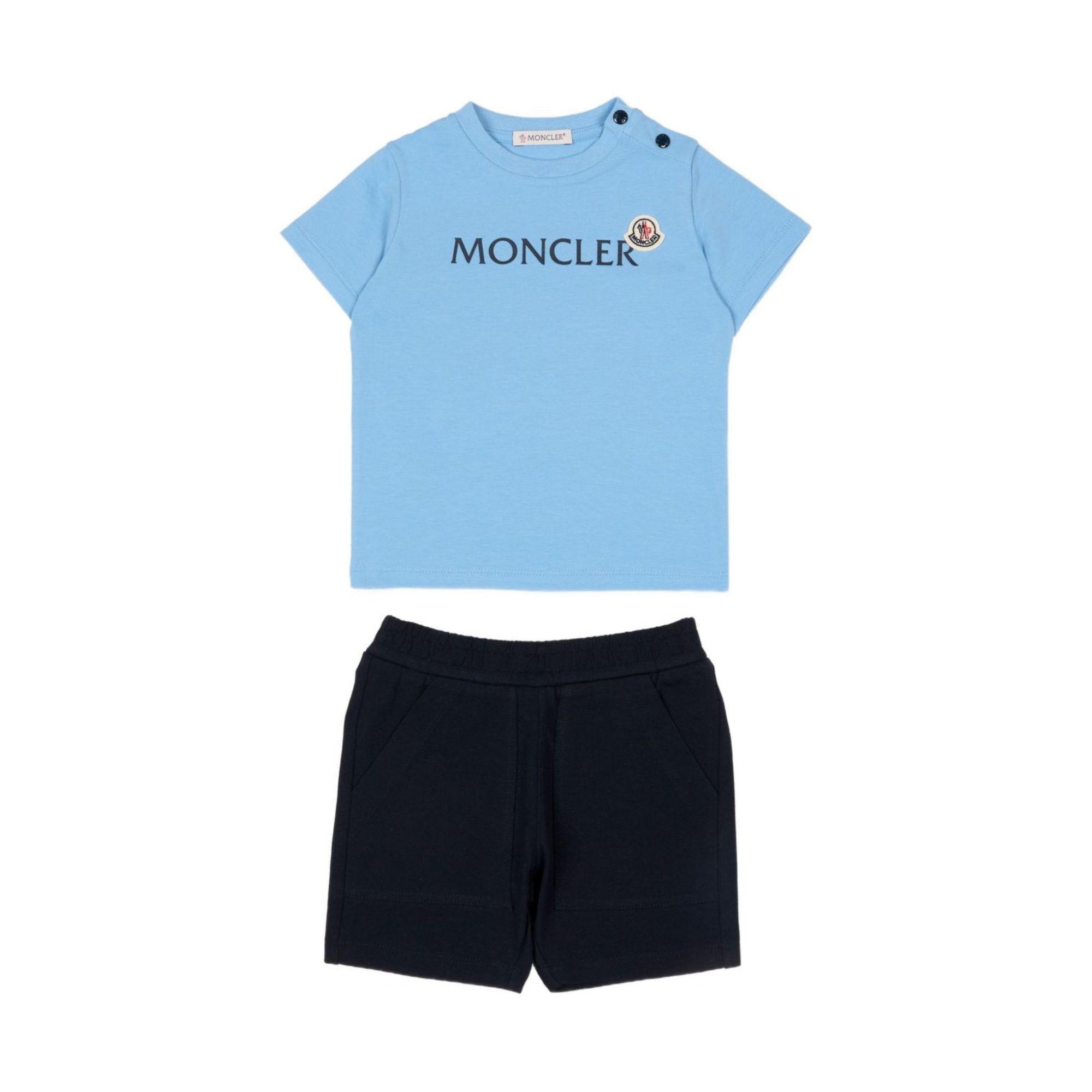 Set t-shirt e shorts per neonato Moncler Enfant multicolore con stampa logo sul davanti L19518M0000989AUM F77 MONCLER KIDS