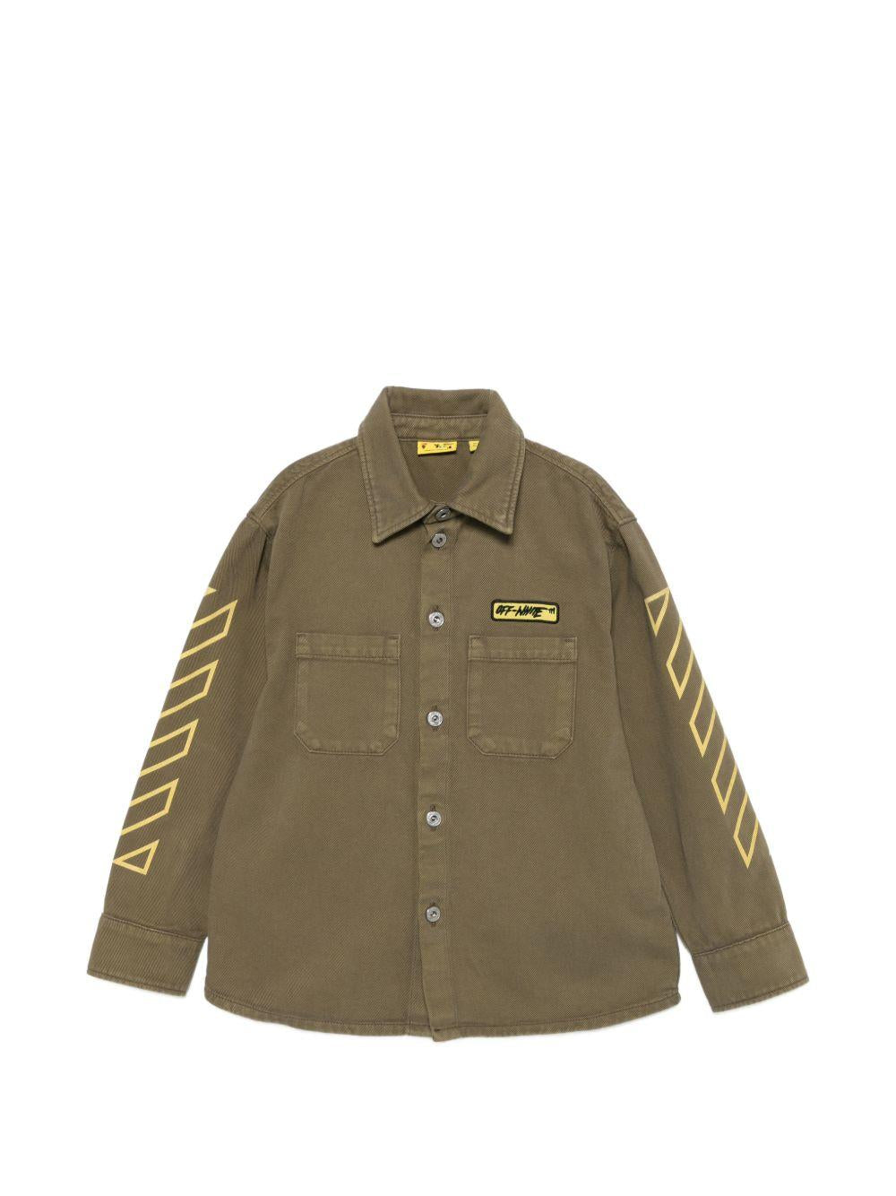 Camicia per bambino Off-White Kids verde con logo ricamato sul davanti 44BGE003S26F001 311 OFF WHITE KIDS