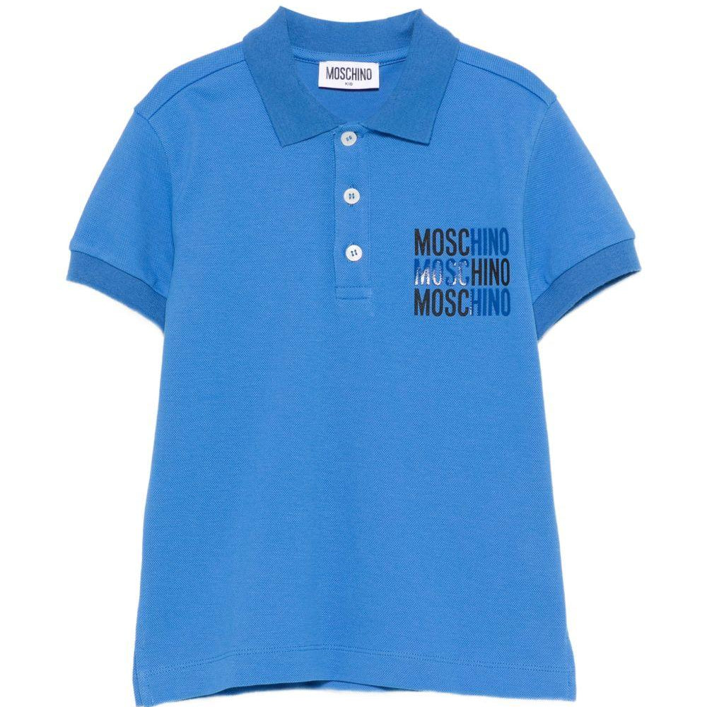 T-shirt per bambino Moschino Kids azzurro con colletto stile polo HVM03YLFA08 40630 MOSCHINO KIDS