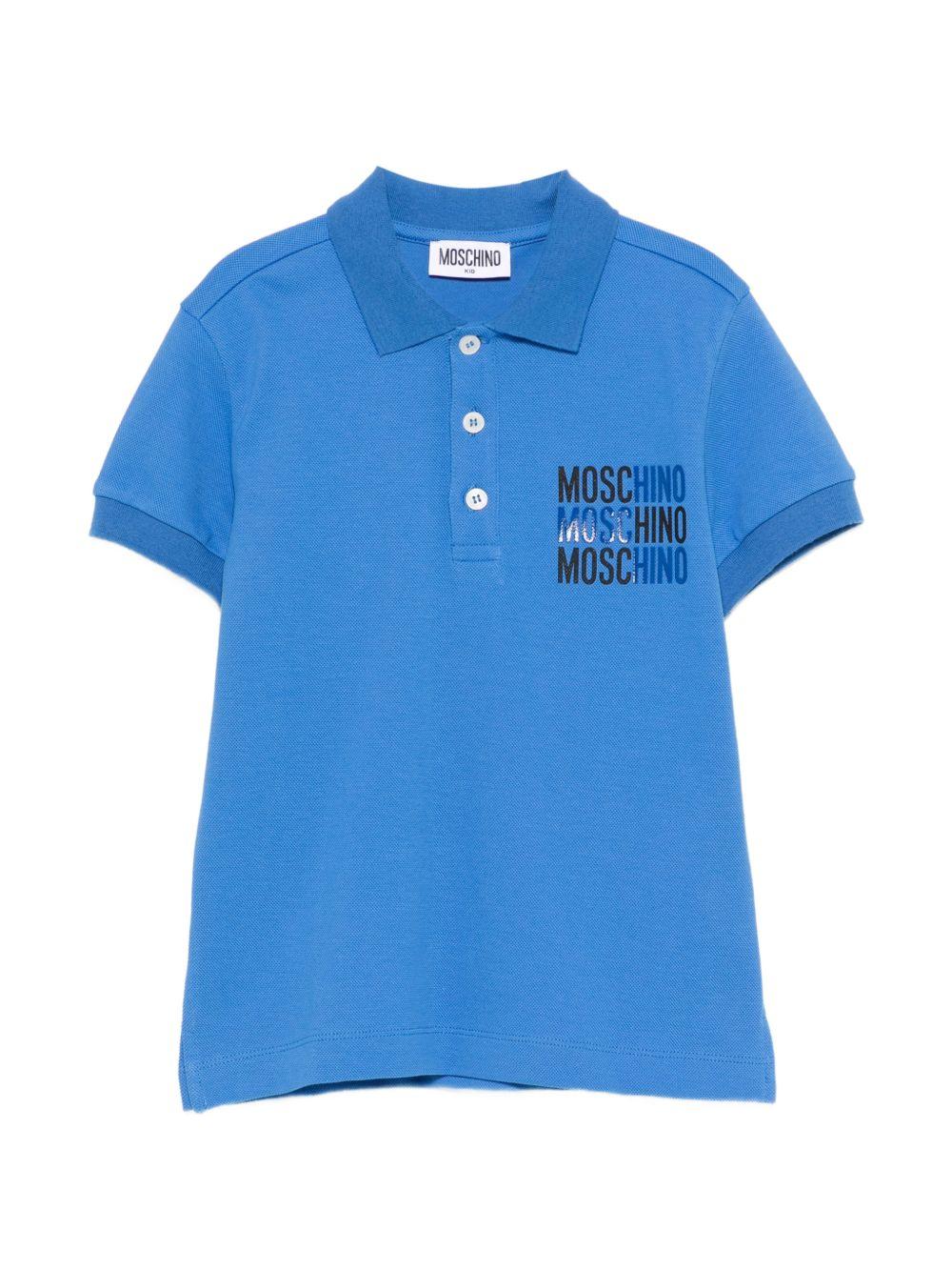 T-shirt per bambino Moschino Kids azzurro con colletto stile polo HVM03YLFA08 40630 MOSCHINO KIDS