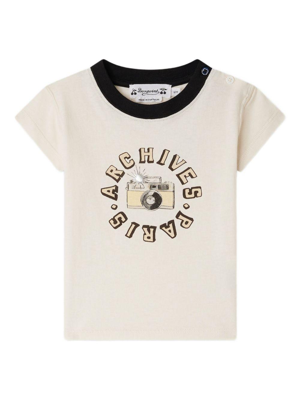 T-shirt per neonato Bonpoint Tom beige con bordi a contrasto P05YTSK00001 104 BONPOINT