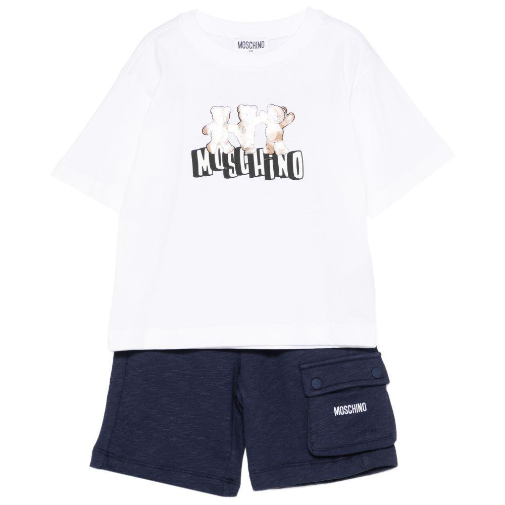 Set t-shirt e shorts per bambino Moschino Kids multicolore con stampa Teddy sul davanti HUG00WLCA88 83240 MOSCHINO KIDS