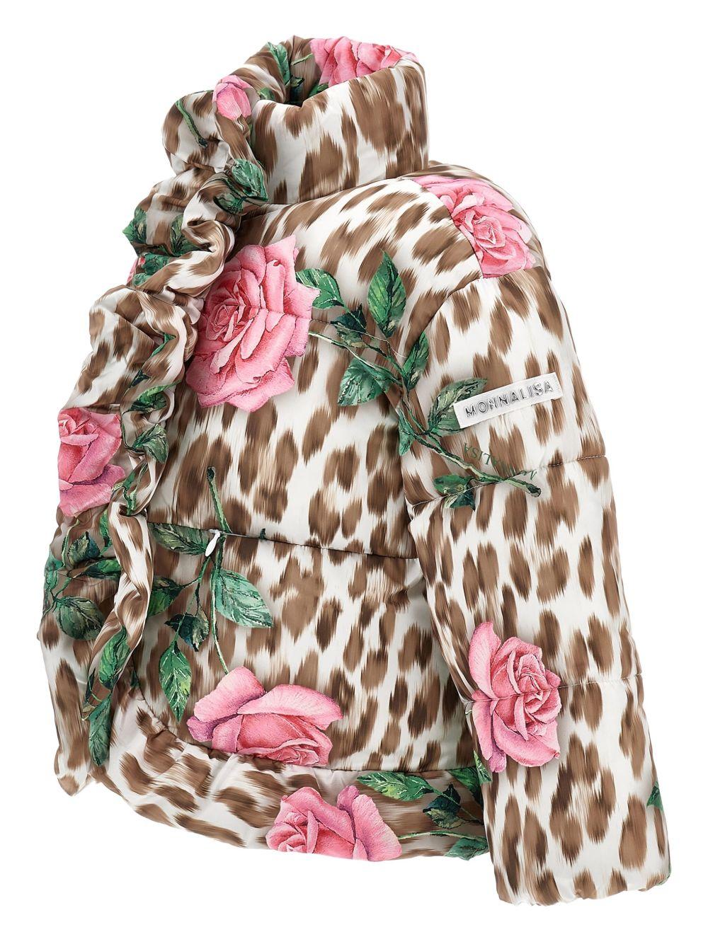 Piumino per bambina Monnalisa marrone a fiori con stampa leopardata 19F103 6025 0080 MONNALISA