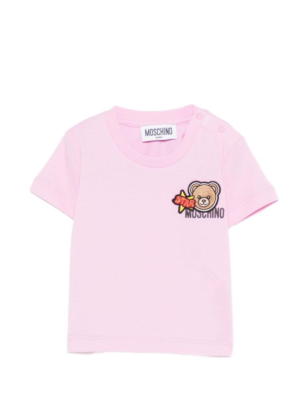 T-shirt per neonata Moschino Kids rosa con dettagli in rilievo MVM047LAA24 51473 MOSCHINO KIDS