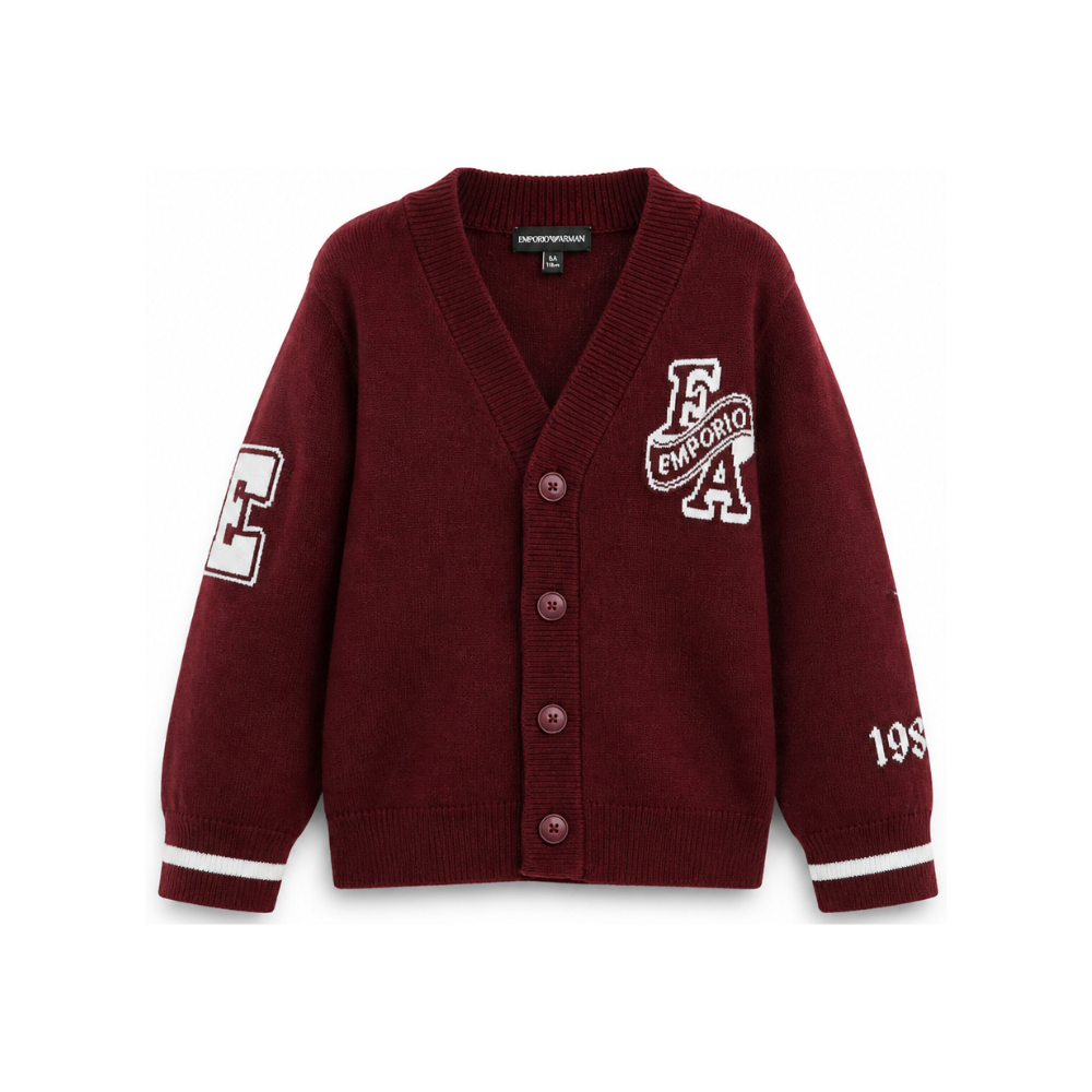 Cardigan per bambino Emporio Armani Kids bordeaux a maniche lunghe EB001686 AF27314 UA343 EMPORIO ARMANI KIDS
