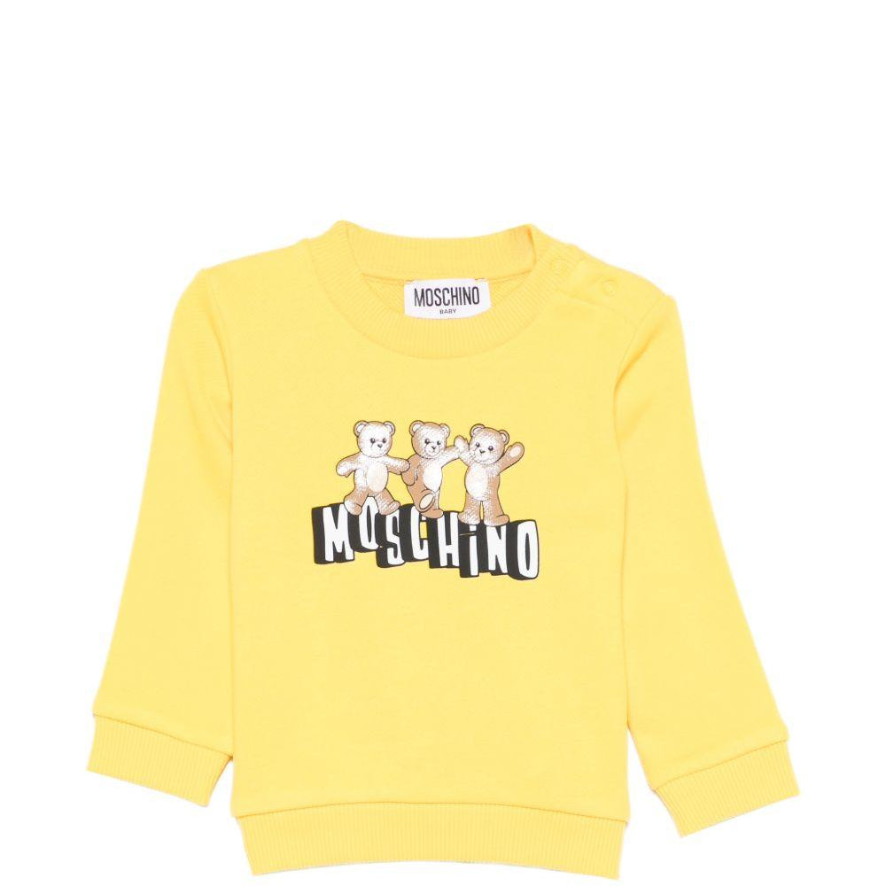 Felpa per neonati Moschino Kids gialla con stampa tre Teddy Bear MTF060LCA89 50577 MOSCHINO KIDS