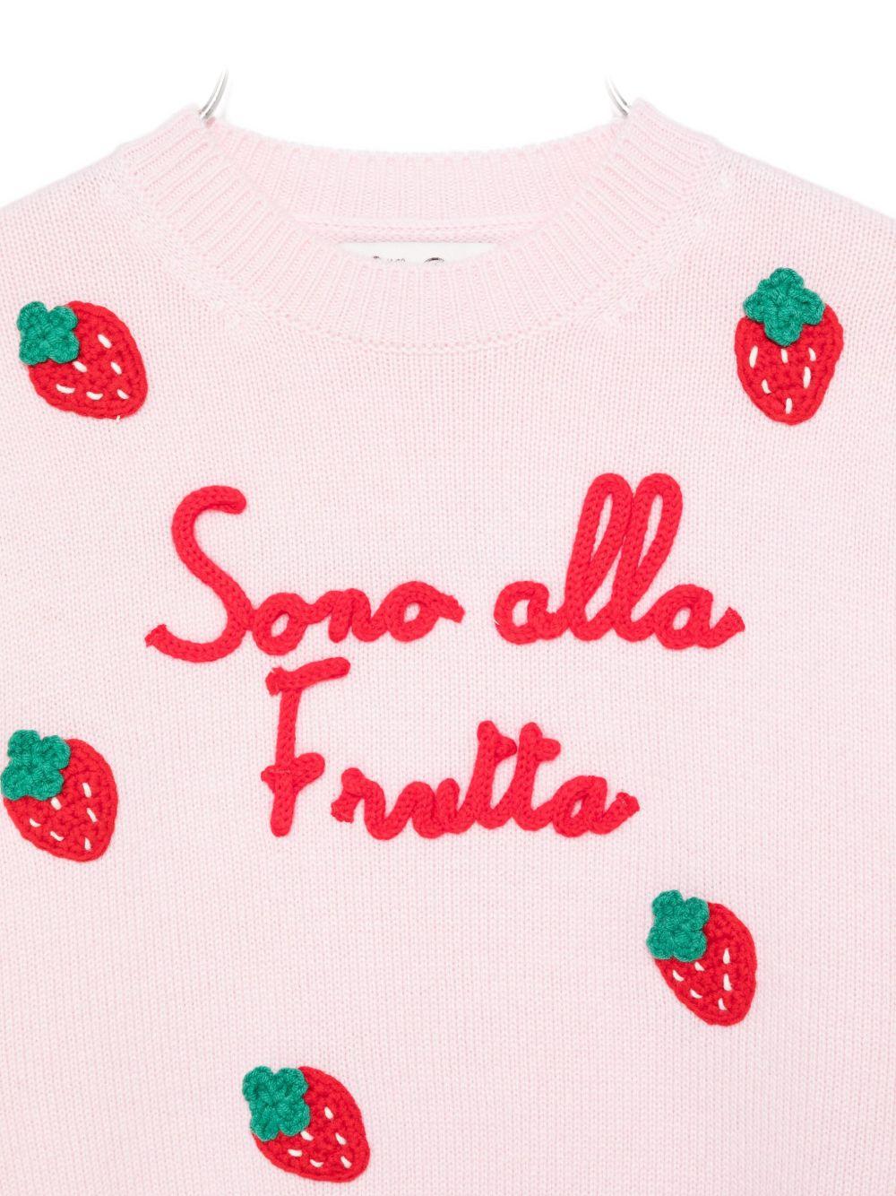Maglione per bambina MC2 Saint Barth Kids rosa con scritta ricamata "Sono alla Frutta" LOUI003 02400I MC2 ST. BARTH KIDS
