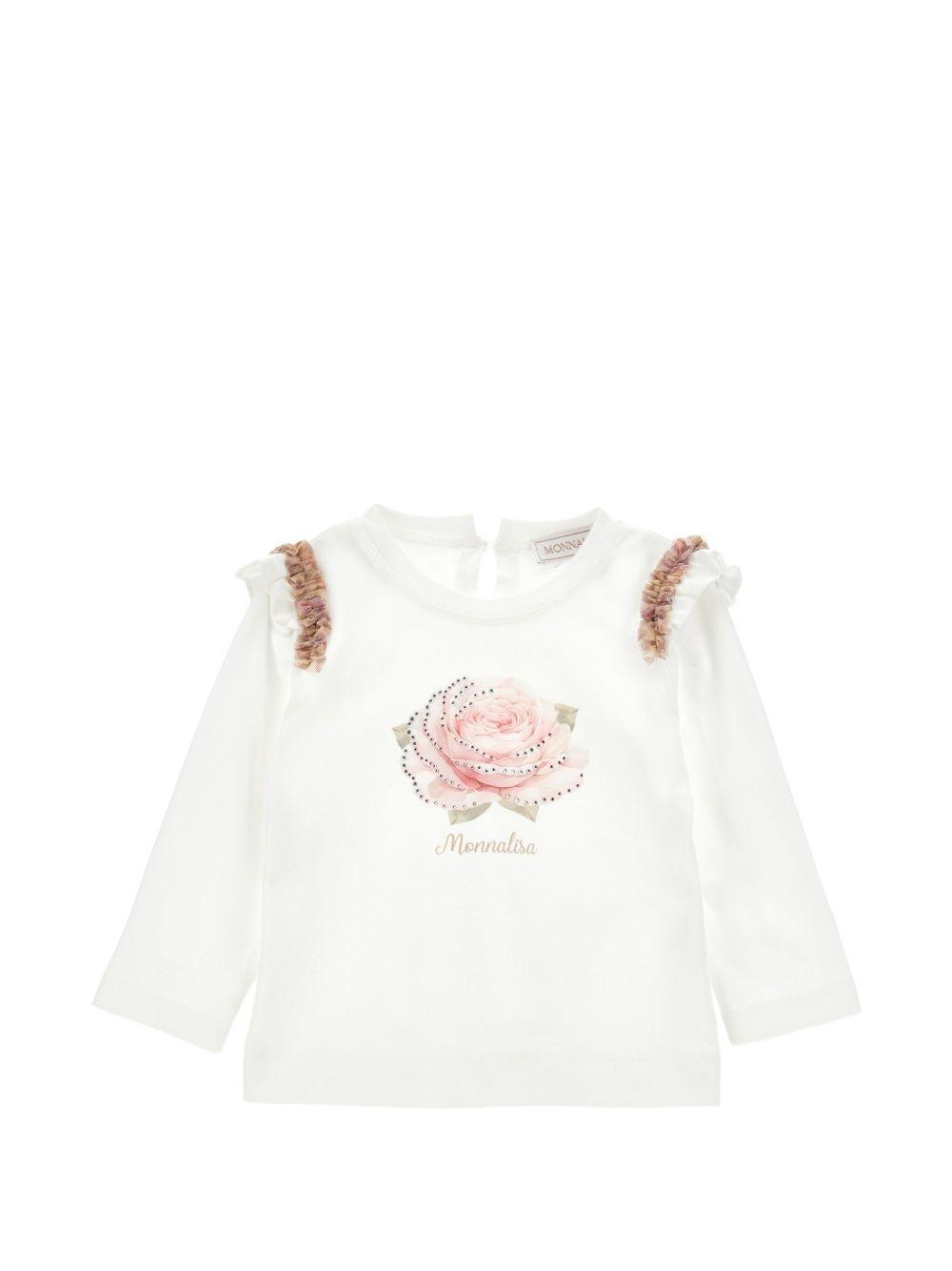 T-shirt per neonata Monnalisa Kids bianca con dettagli ruches 39H602 8002 0001 MONNALISA KIDS