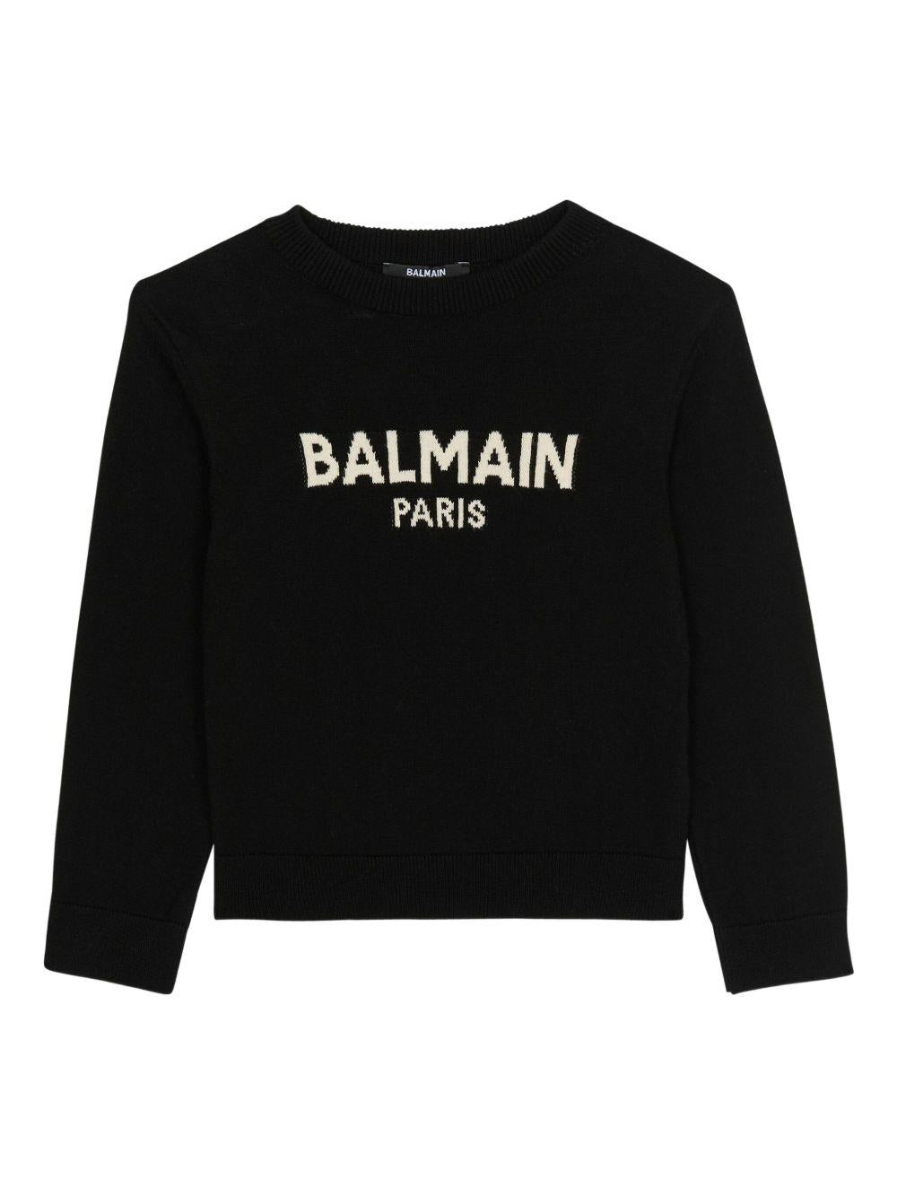 Maglione per bambino Balmain Kids nero con logo a intarsio e girocollo BX9P00 Z2312 930AV BALMAIN KIDS