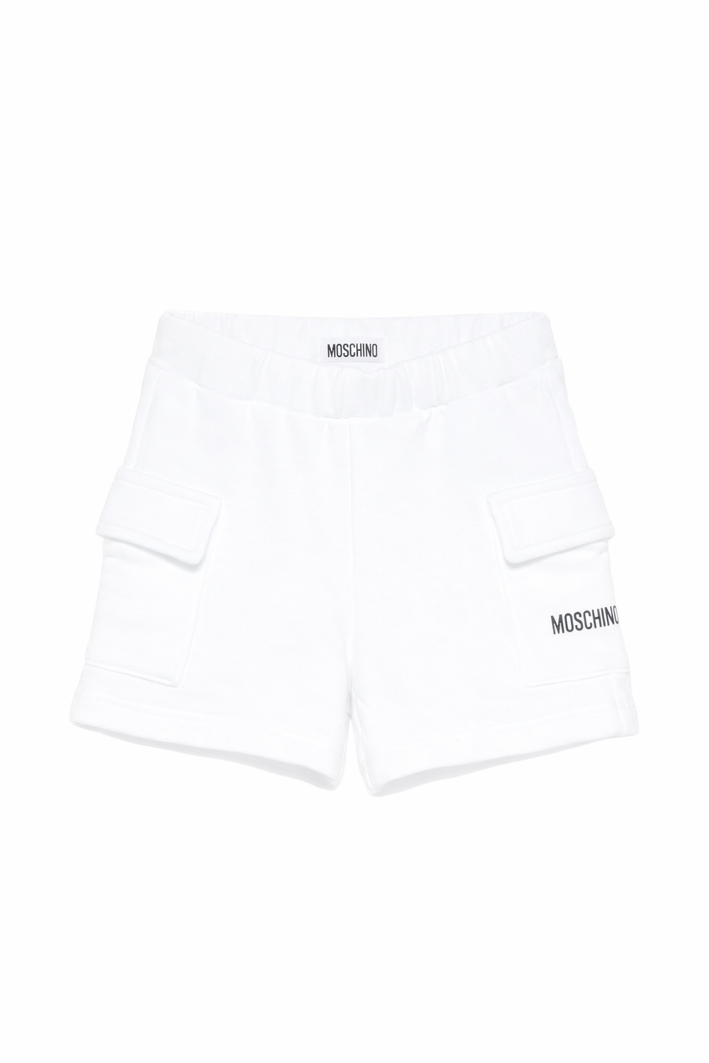 Shorts per neonato Moschino Kids bianchi con tasche applicate MUQ01VLCA88 10101 MOSCHINO KIDS