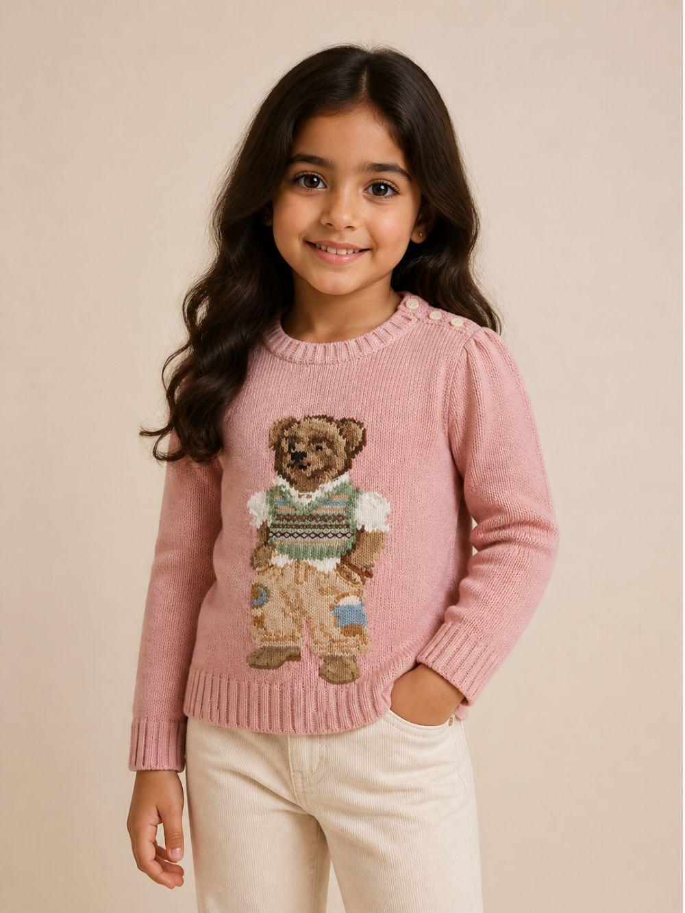 Maglione per bambina Polo Ralph Lauren Kids rosa con ricamo orsetto 312B17822 001 Ralph Lauren kids