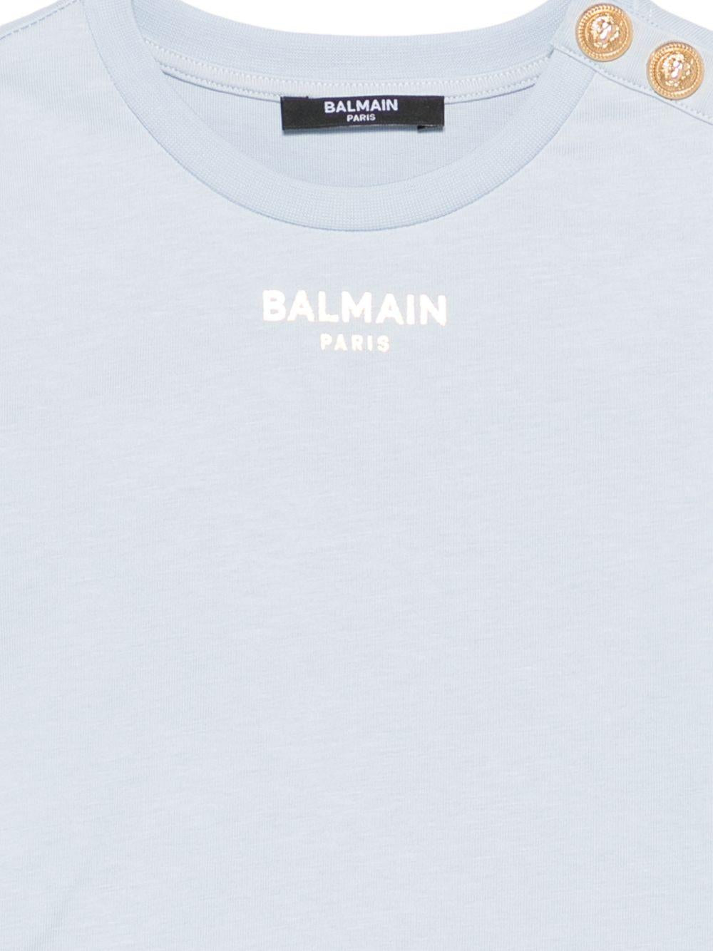 T-shirt da bambina Balmain Kids azzurro azzurra con bottoni BY8A01 Z3672 685OR BALMAIN KIDS