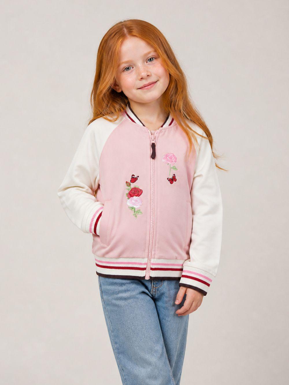 Felpa per bambina Monnalisa Kids rosa con ricamo a fiori sul davanti 19H801 8006 094F MONNALISA KIDS