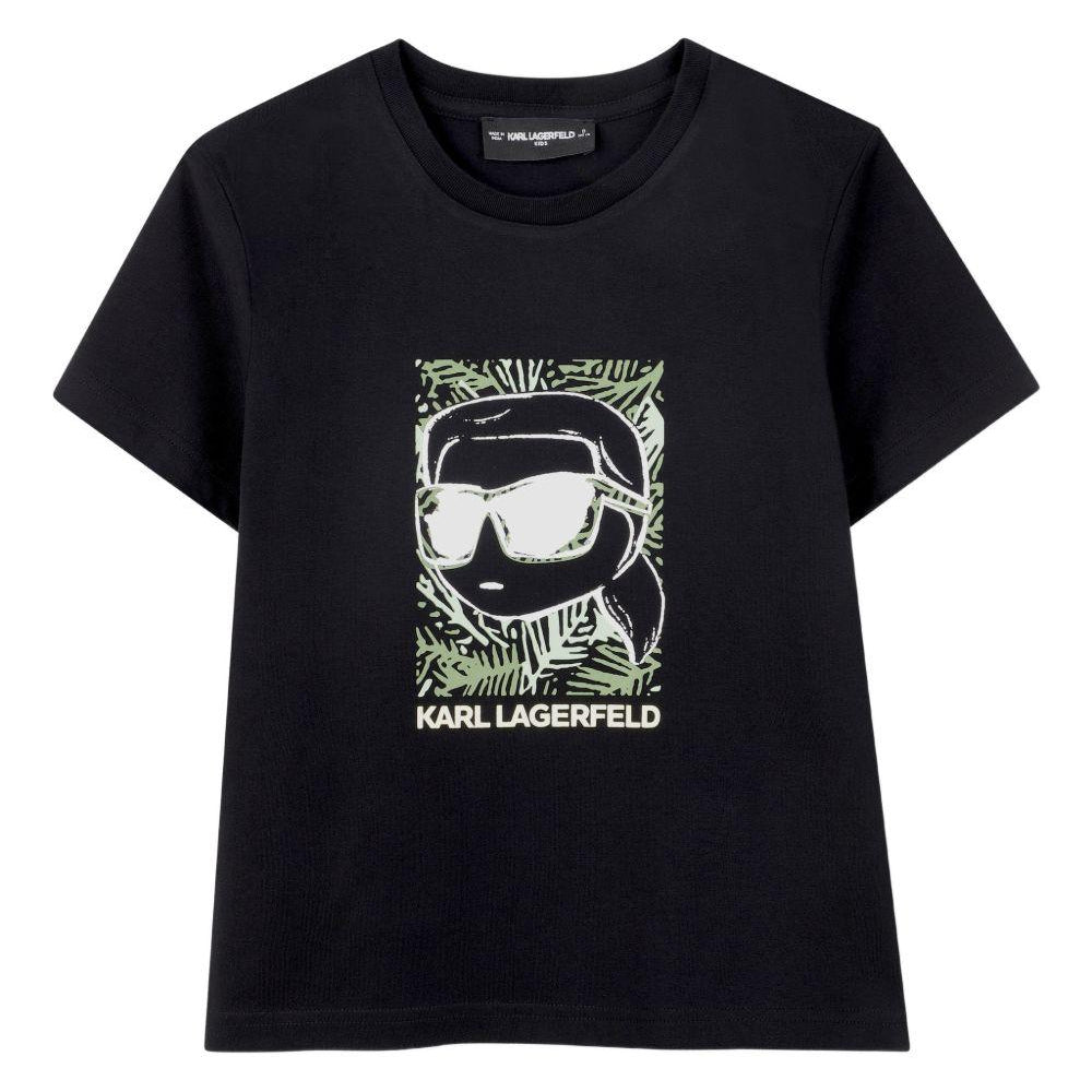 T-shirt per bambino Karl Lagerfeld Kids nera con stampa Karl sul davanti Z31094 09B KARL LAGERFELD KIDS