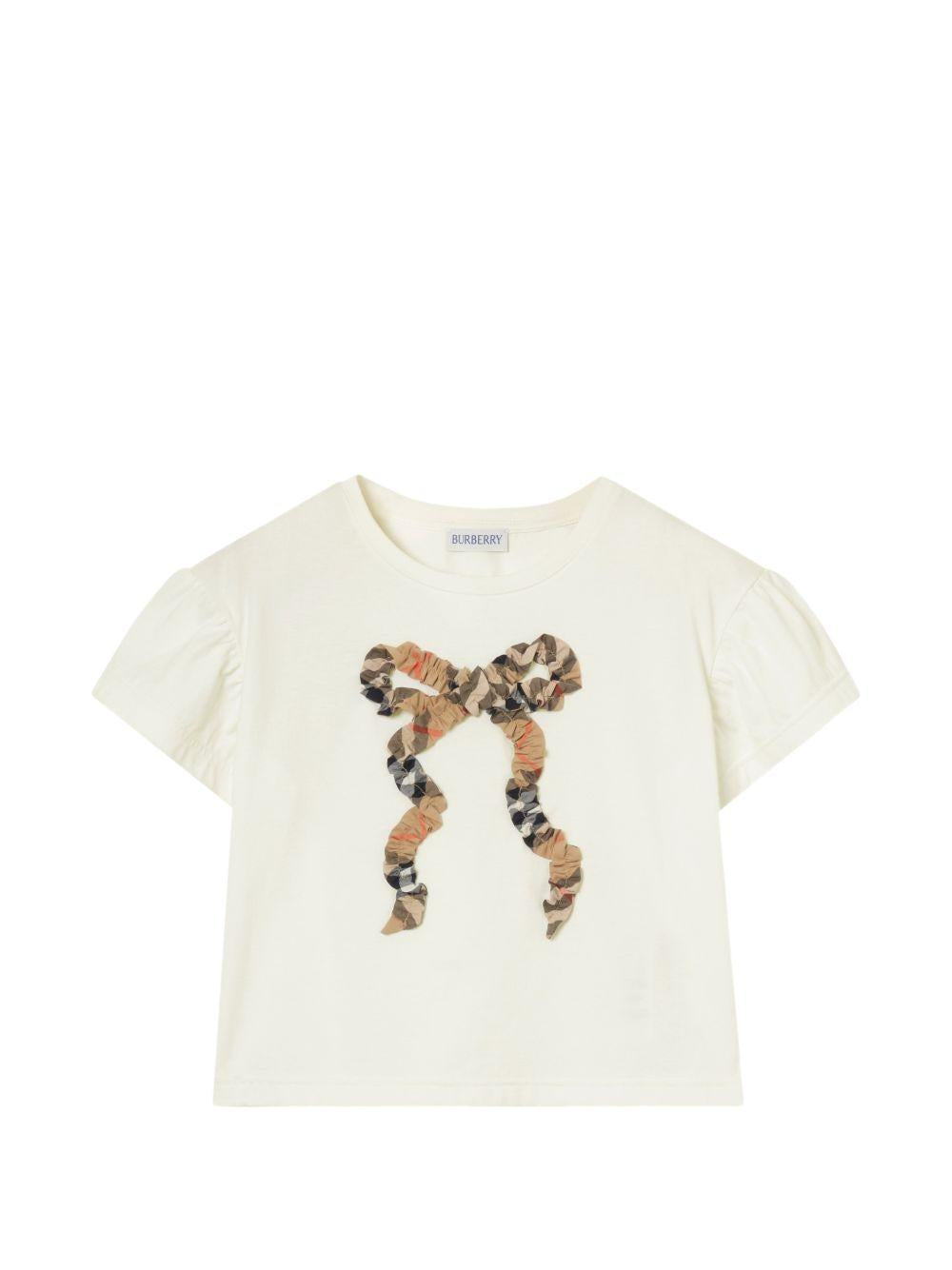 T-shirt per bambina Burberry Kids bianca con dettaglio fiocco sul davanti 8129919 A2014 BURBERRY KIDS