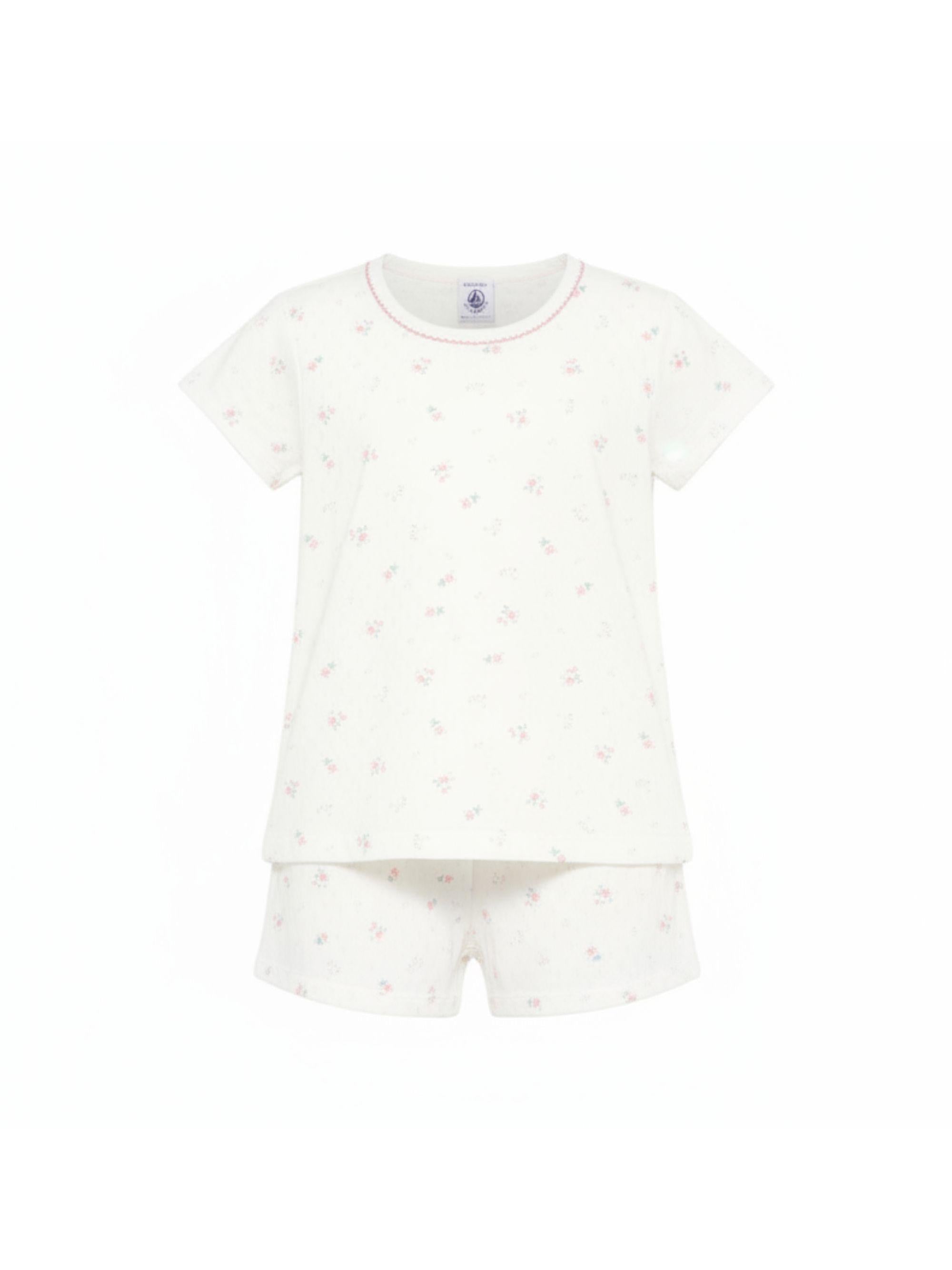 Pigiama per bambina Petit Bateau bianco con stampa floreale A0FEK 01 PETIT BATEAU