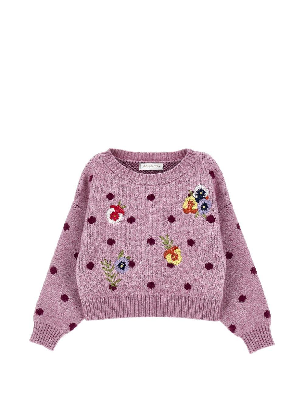 Maglione per bambina Monnalisa Kids rosa con ricamo a fiori 19H604 8061 0063 MONNALISA KIDS