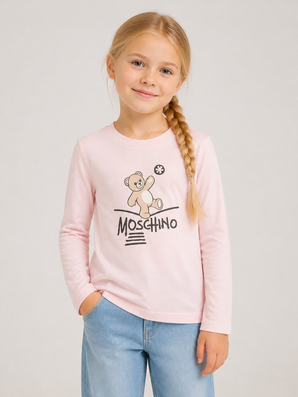 T-shirt per bambina Moschino Kids rosa con motivo Teddy Bear HZO00JLAA20 50209 MOSCHINO KIDS