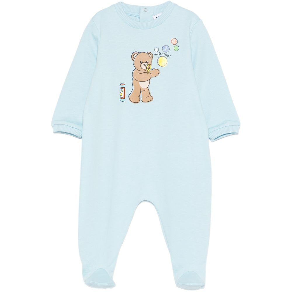 Pigiama per neonato Moschino Kids azzurro con stampa grafica Teddy bear MUT04RLCA19 40304 MOSCHINO KIDS
