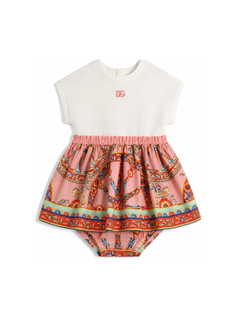 Abito per neonata Dolce & Gabbana Kids multicolore con stampa Carretto Siciliano L2JDAU G7P5S S9000 DOLCE & GABBANA KIDS