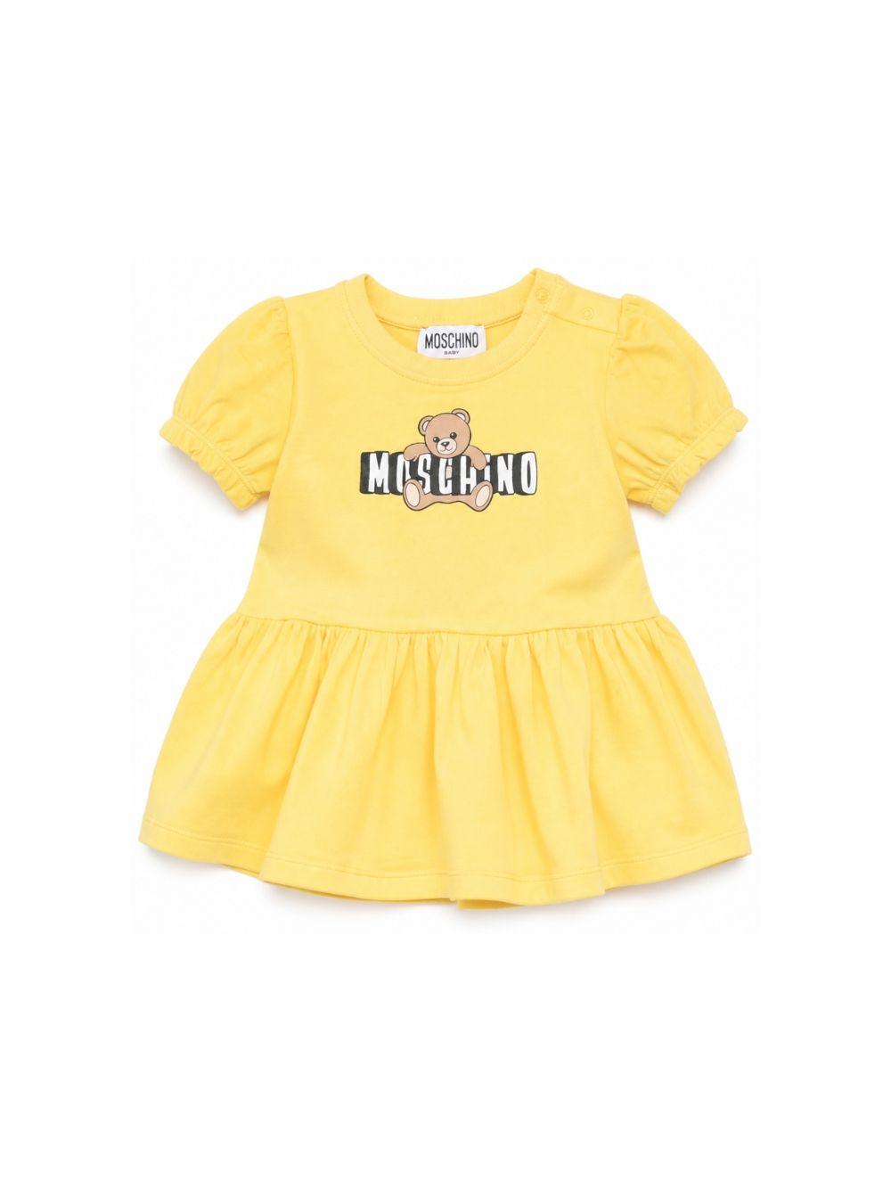 Abito per neonata Moschino Kids giallo con dettaglio logo sul davanti MAV0C7LBA00 50577 MOSCHINO KIDS