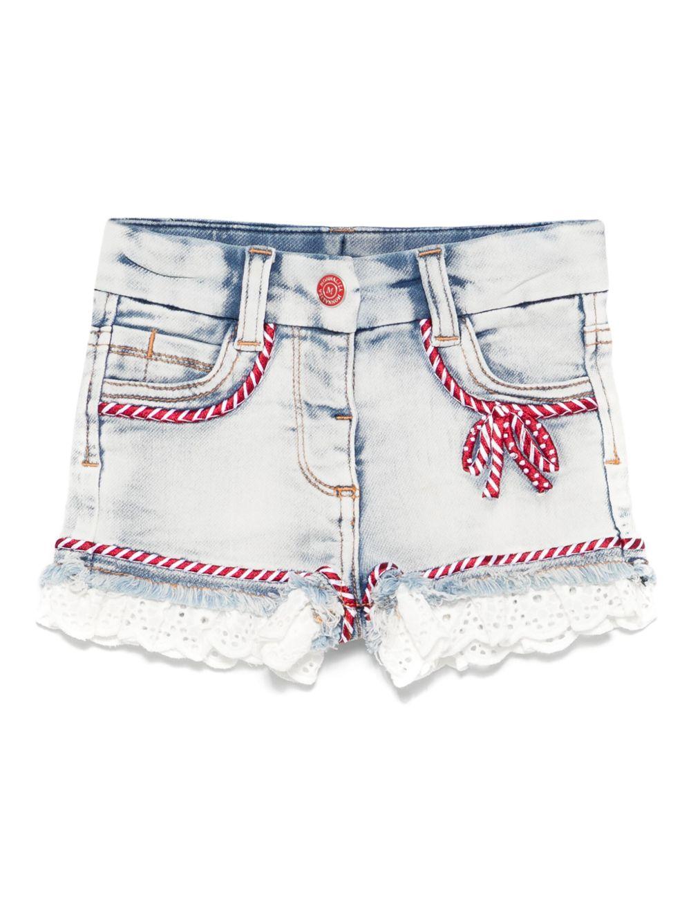 Shorts per neonata Monnalisa in denim con dettagli in pizzo 39E403 5020 0062 MONNALISA