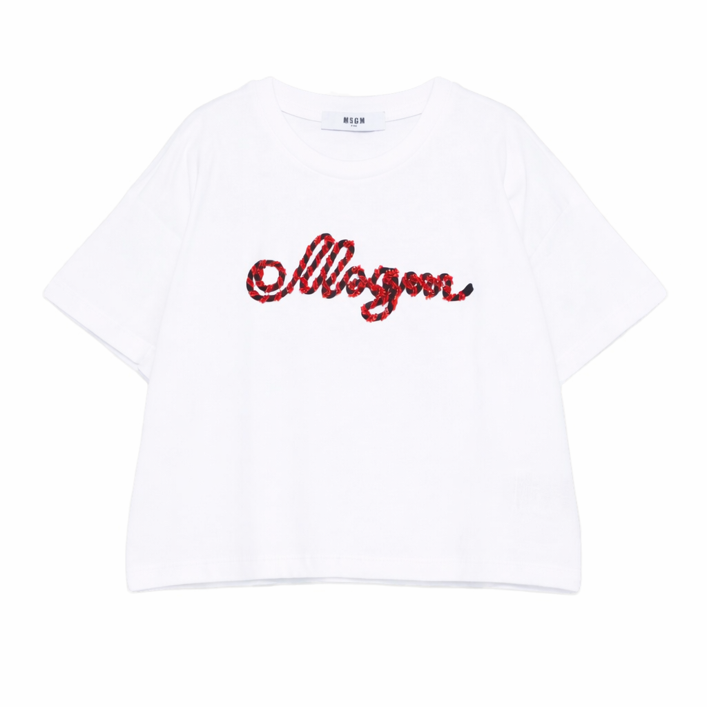 T-shirt per bambina MSGM Kids bianca con perline S6MSJGTH173 001 MSGM KIDS