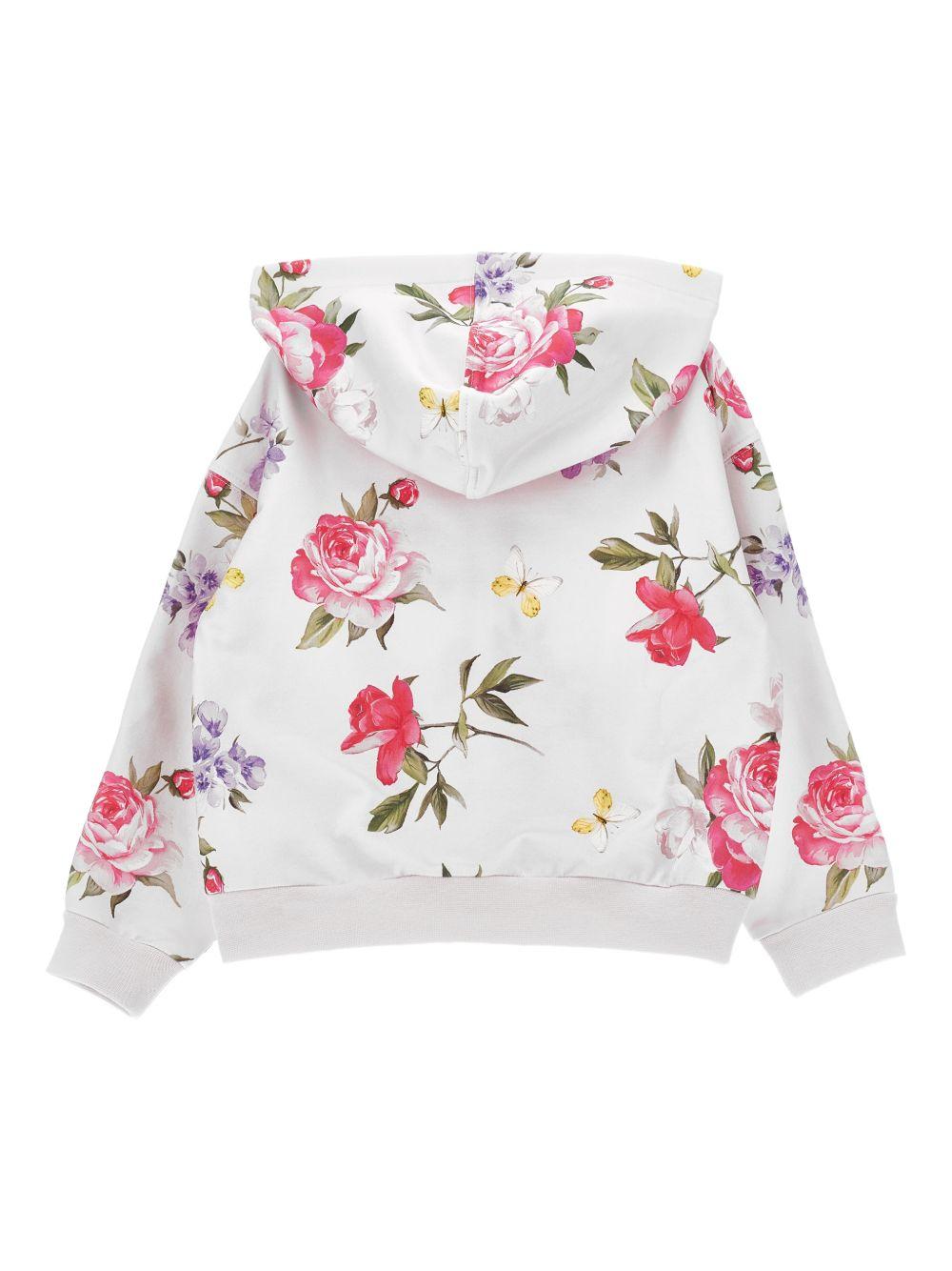 Felpa per bambina Monnalisa bianca con stampa fiori all-over 19G800 7009 9990 MONNALISA KIDS