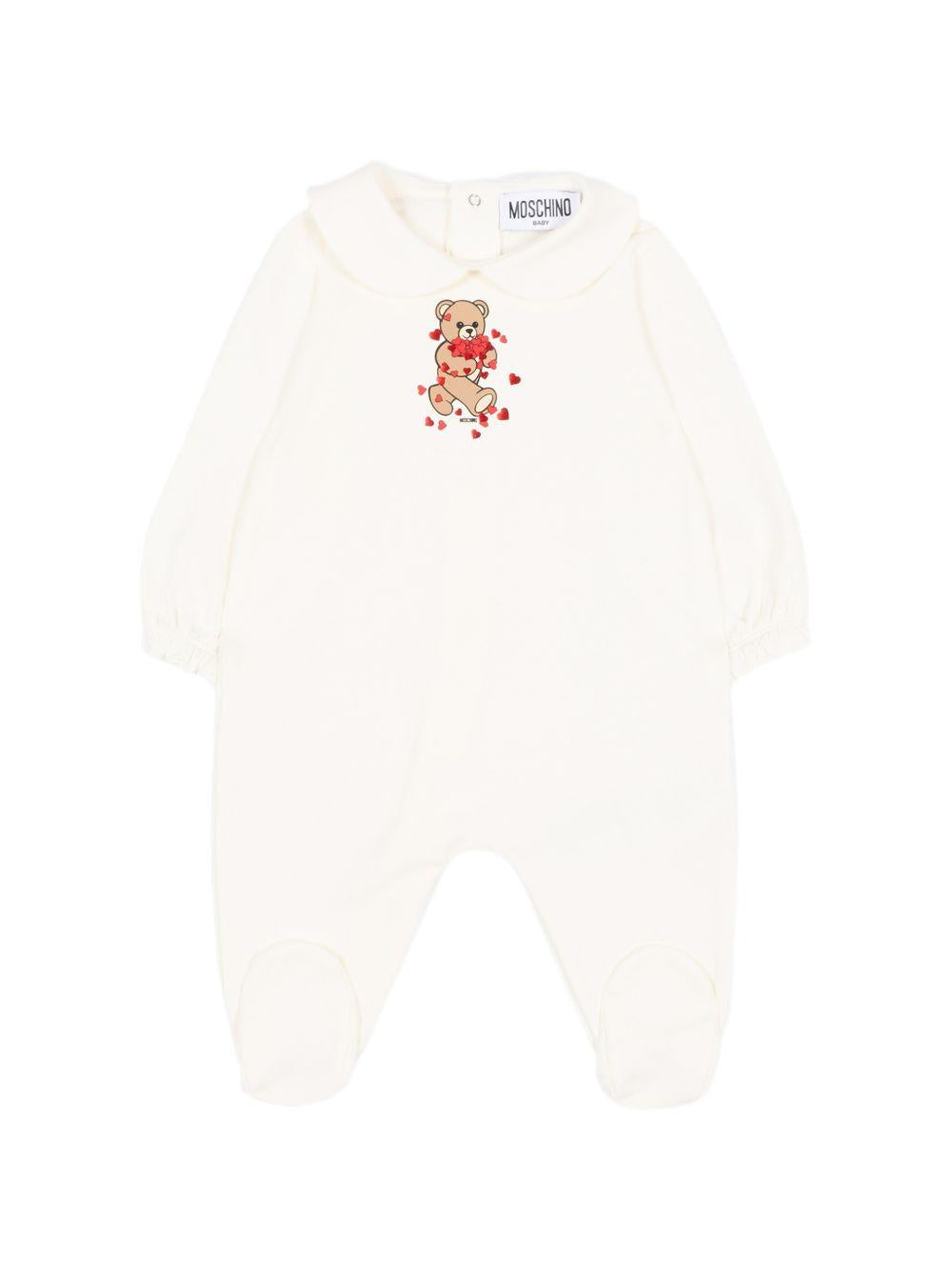 Tutina e bavaglino per neonati Moschino Kids bianchi con motivo Teddy Bear MDY01CLDA63 10063 MOSCHINO KIDS