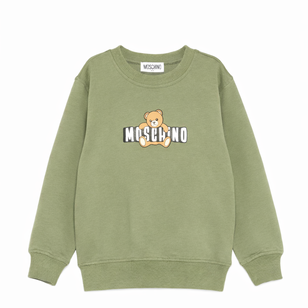Felpa per bambini Moschino Kids verde con motivo Teddy Bear HUF09ULCA19 30037 MOSCHINO KIDS