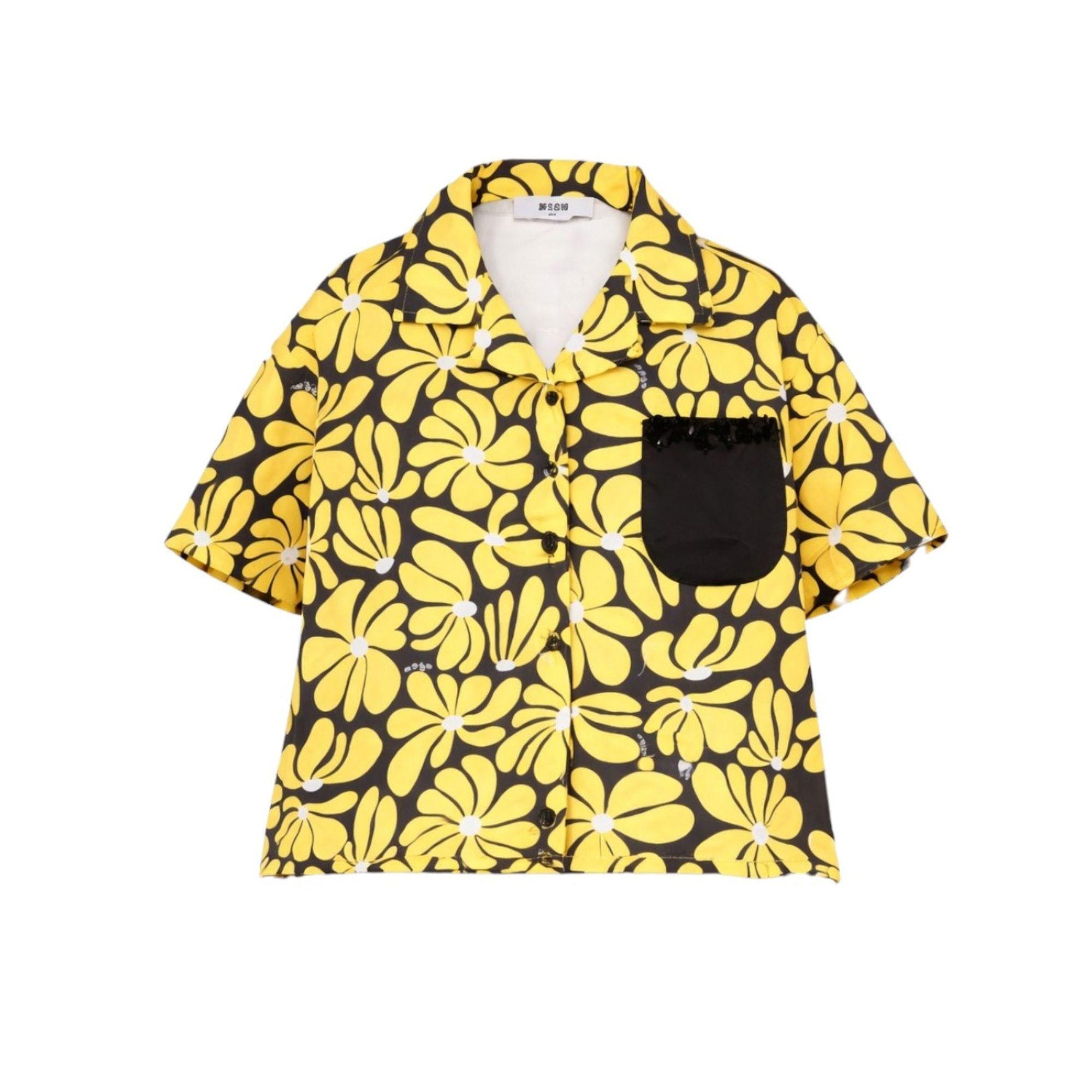 Camicia per bambina MSGM Kids gialla con stampa floreale S6MSJGSI076 MS009 MSGM KIDS