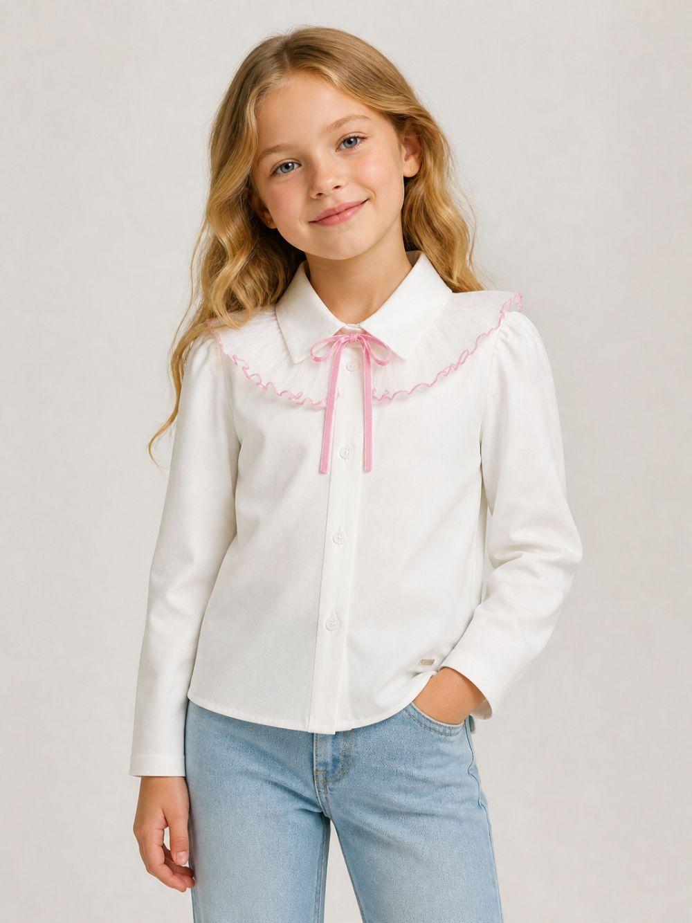 Camicia per bambina Monnalisa Kids bianca con colletto con ruches 17H300 8201 0163 MONNALISA KIDS