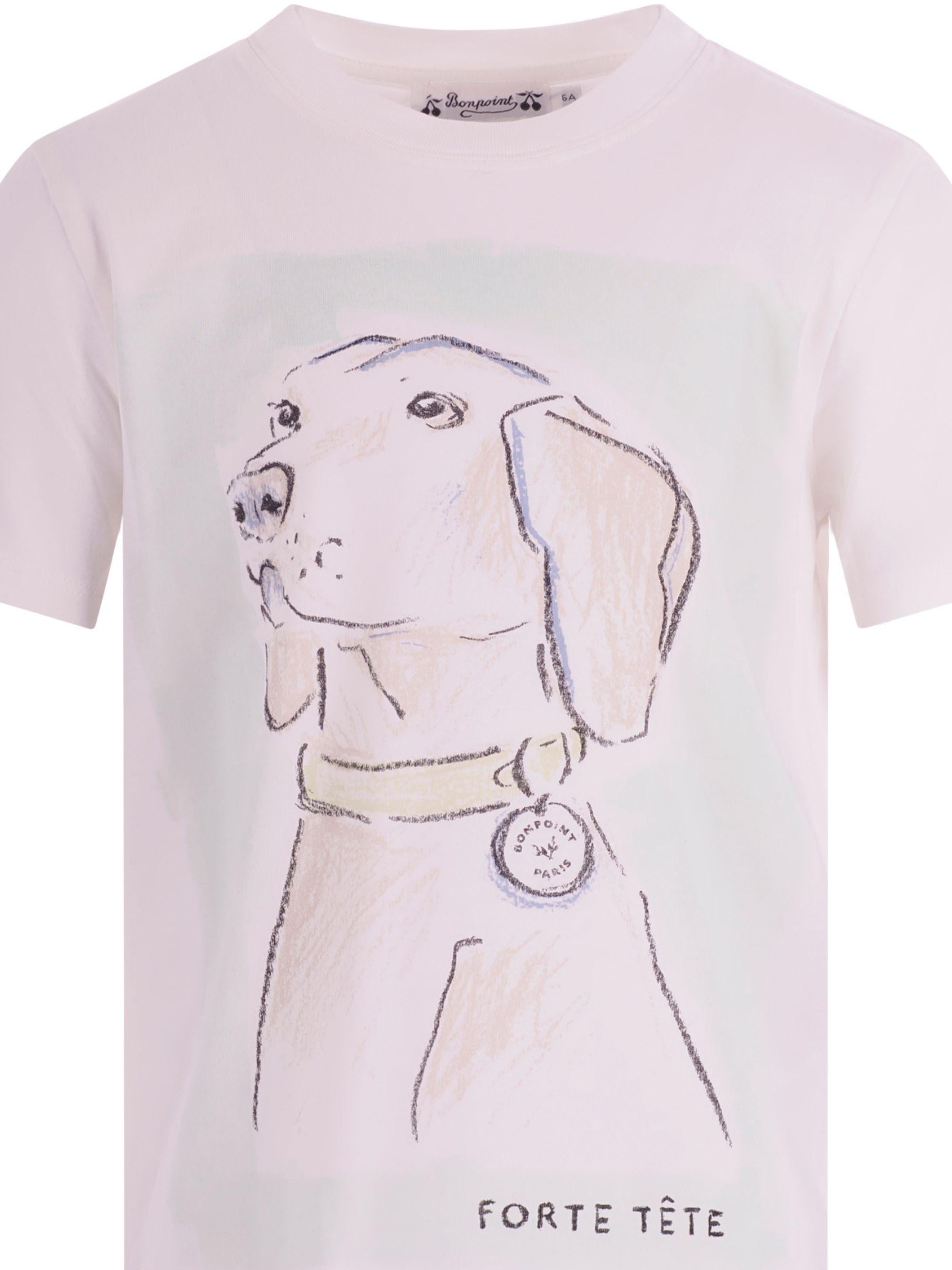 T-shirt per bambino Bonpoint bianca con stampa cagnolino S06BTSK00017 102 BONPOINT