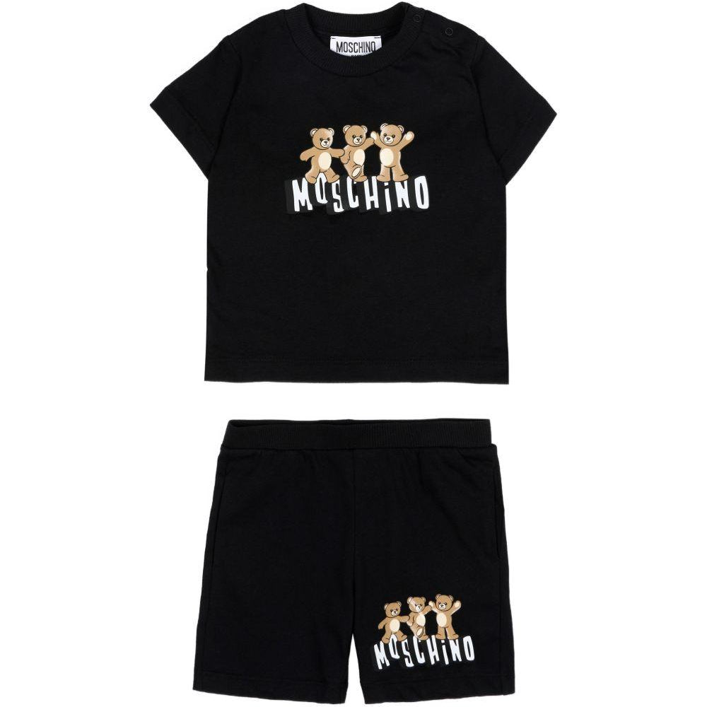 Set t-shirt e shorts per neonati Moschino Kids nero con stampa Teddy Bear MXG00MLAA17 60100 MOSCHINO KIDS