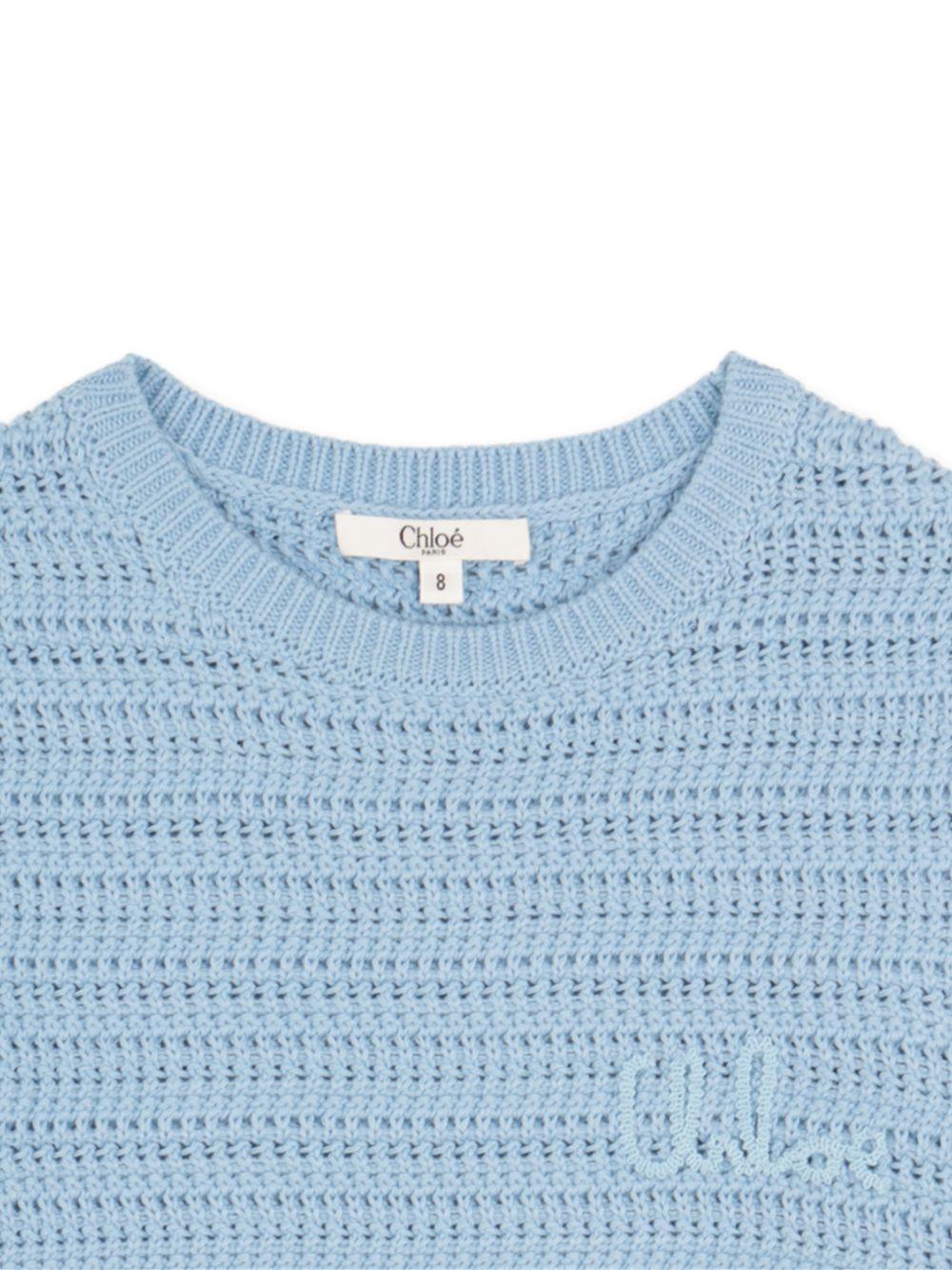 Maglione per bambina Chloé Kids azzurro con lavorazione a uncinetto C21225 80J CHLOE' KIDS