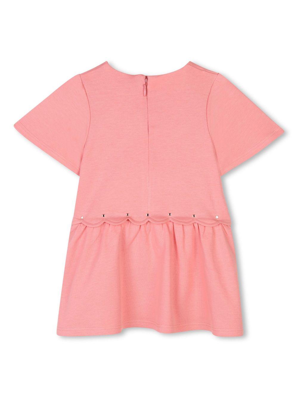 Abito per neonata Chloé Kids rosa con trama intrecciata e orlo a smerlo C20547 48D CHLOE' KIDS