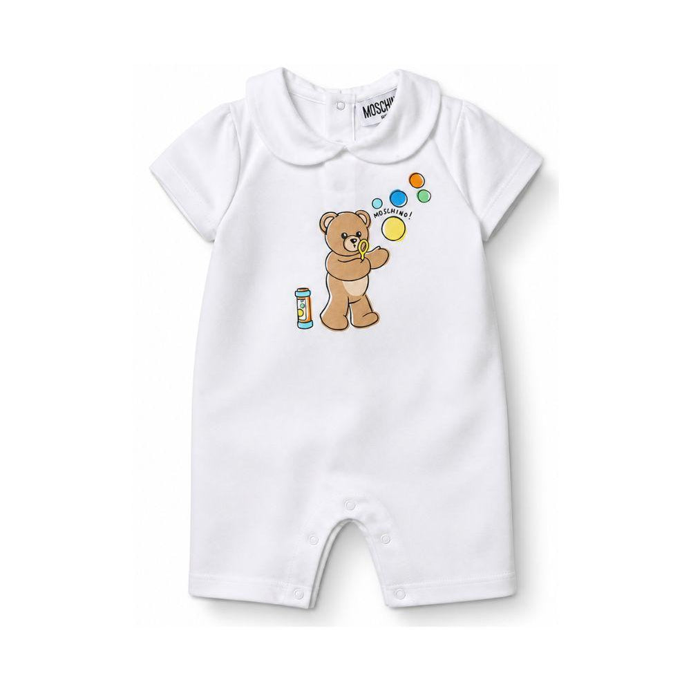Tutina per neonati Moschino Kids bianca con stampa grafica Orsetto con bolle di sapone MUT04MLAA03 10101 MOSCHINO KIDS